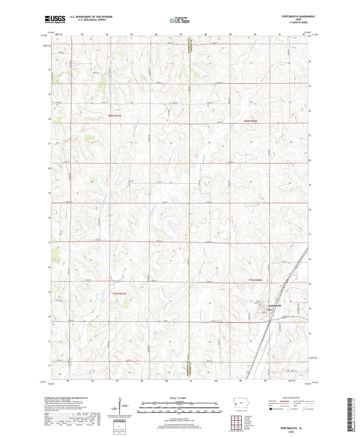Portsmouth Iowa US Topo Map Image