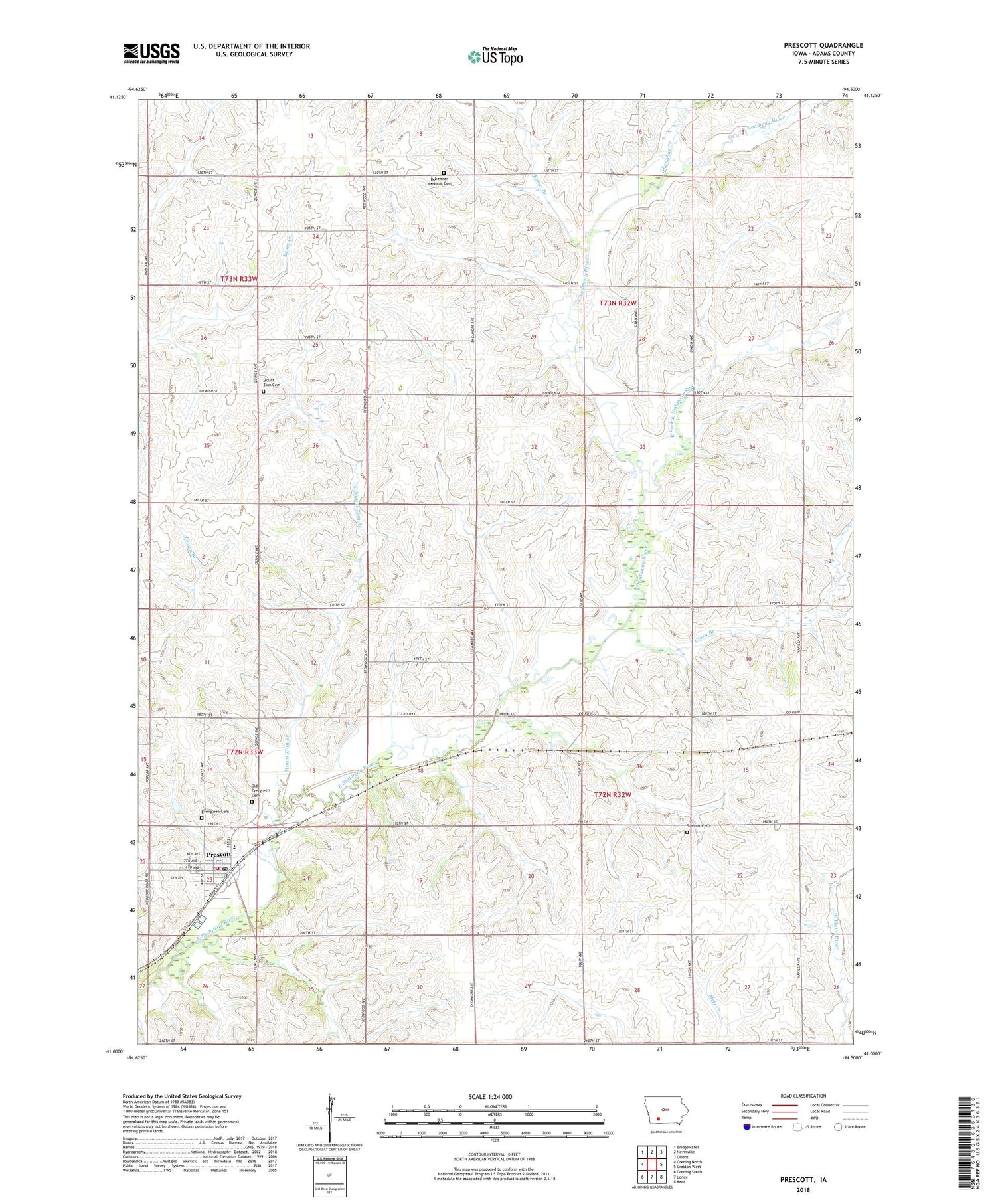 Prescott Iowa US Topo Map Image