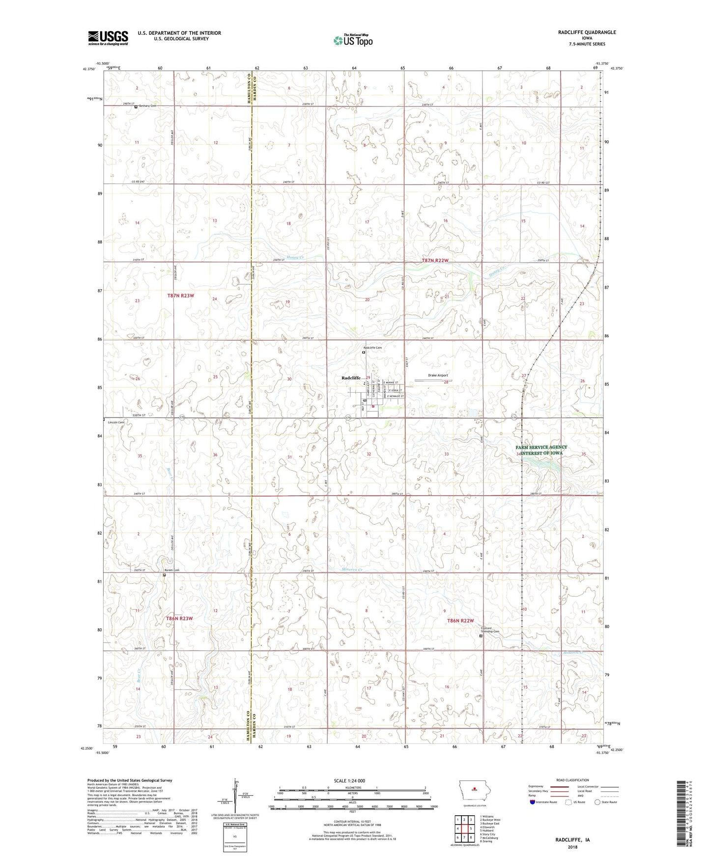 Radcliffe Iowa US Topo Map Image