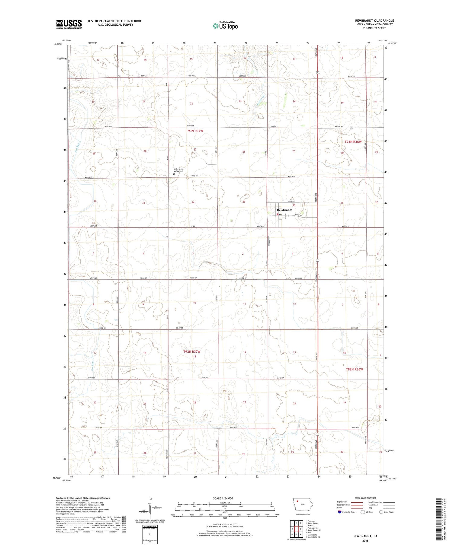 Rembrandt Iowa US Topo Map Image