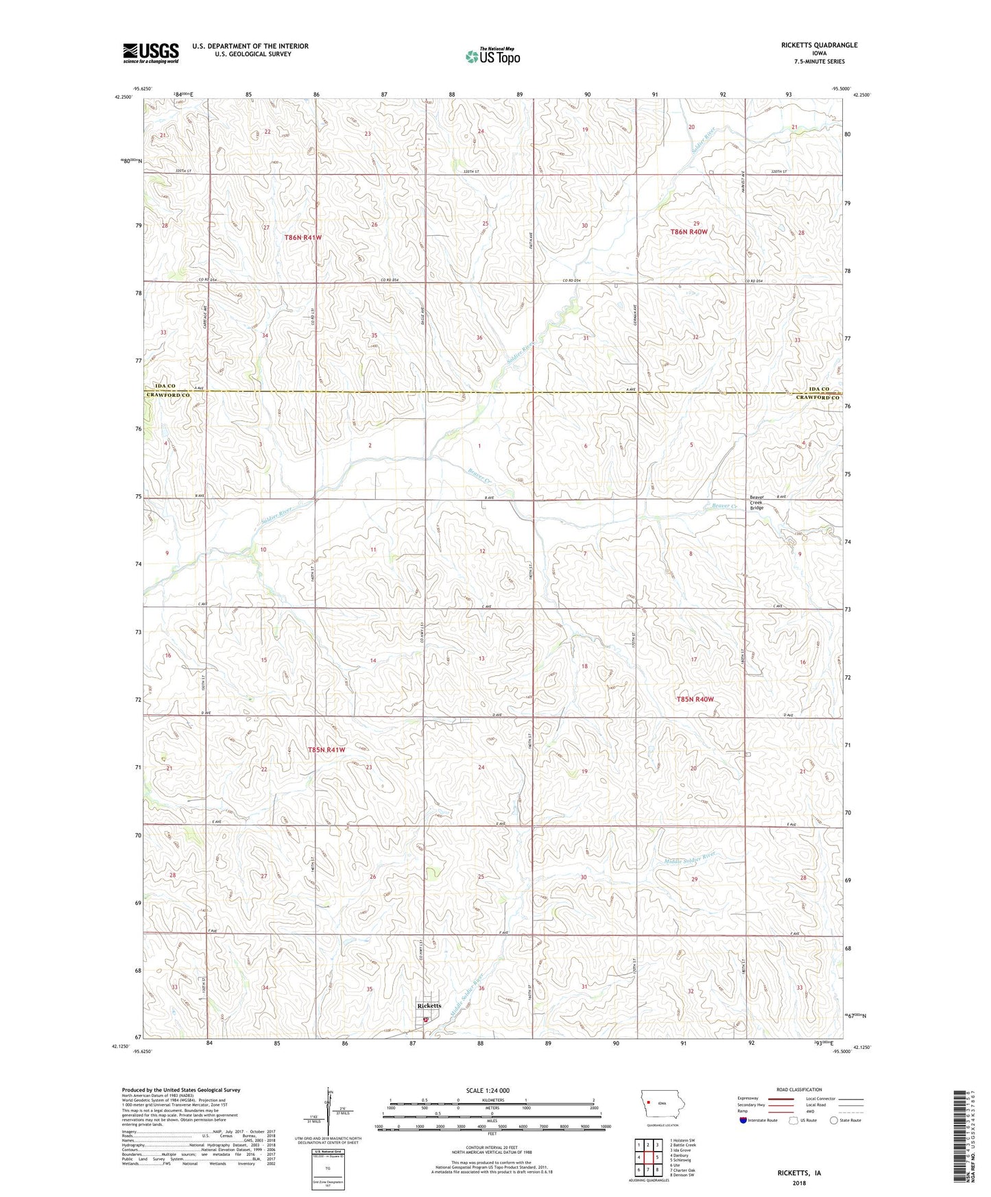Ricketts Iowa US Topo Map Image