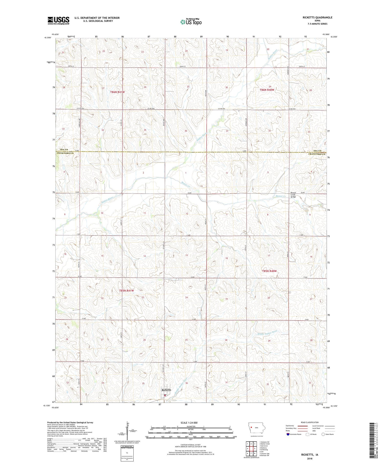 Ricketts Iowa US Topo Map Image