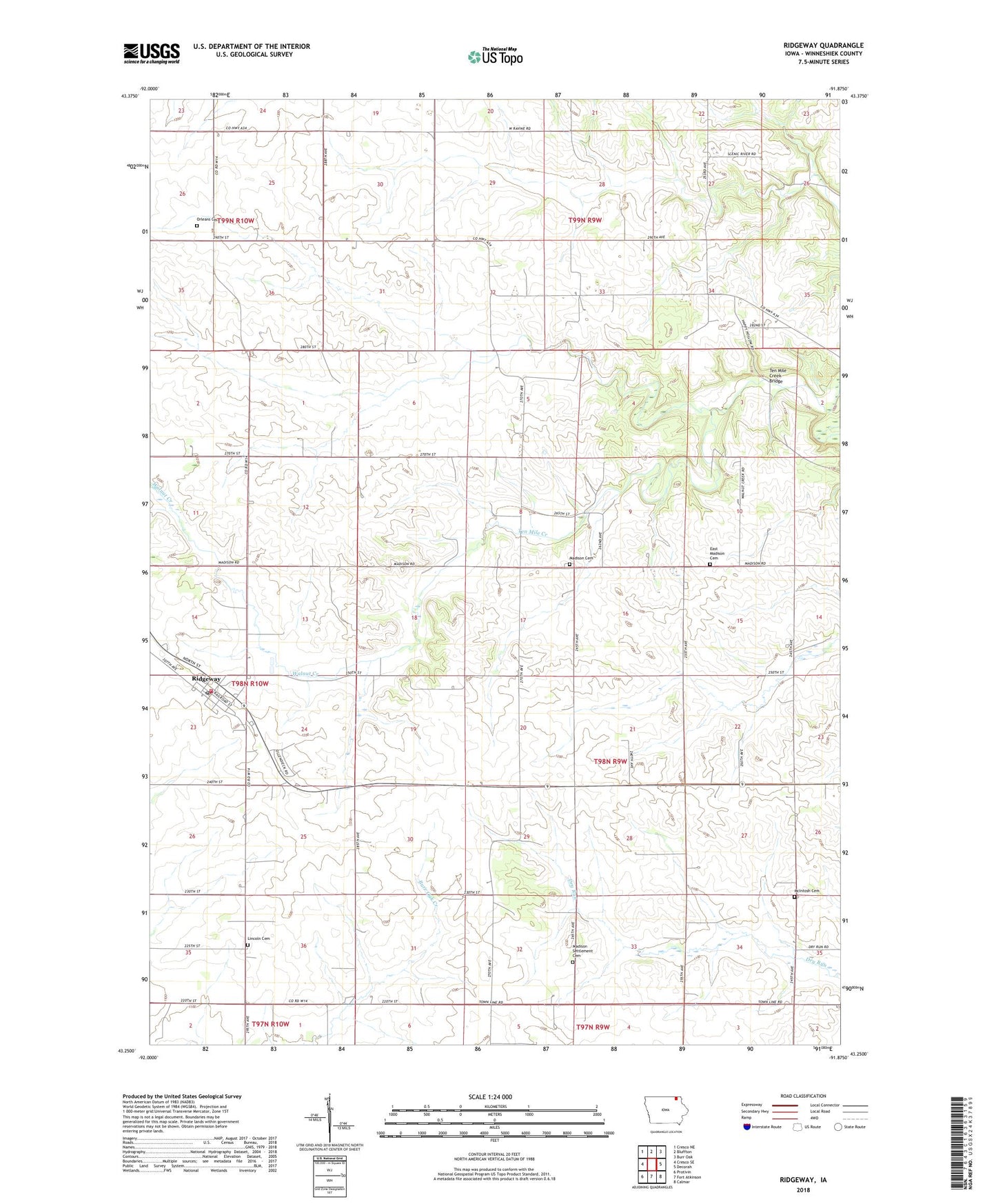 Ridgeway Iowa US Topo Map Image