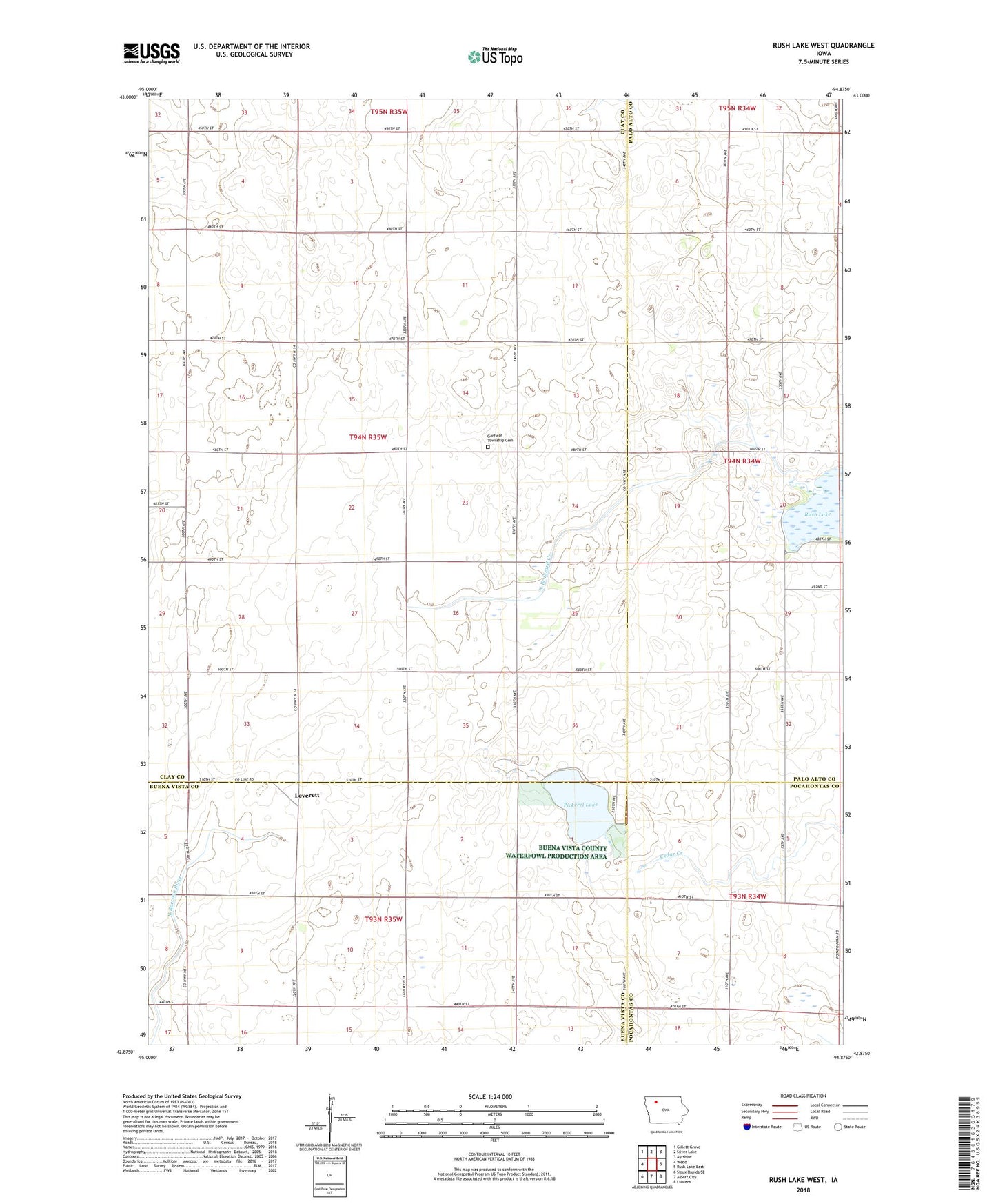 Rush Lake West Iowa US Topo Map Image