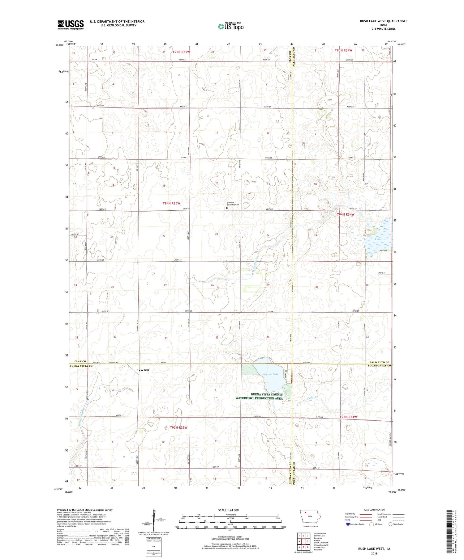 Rush Lake West Iowa US Topo Map Image
