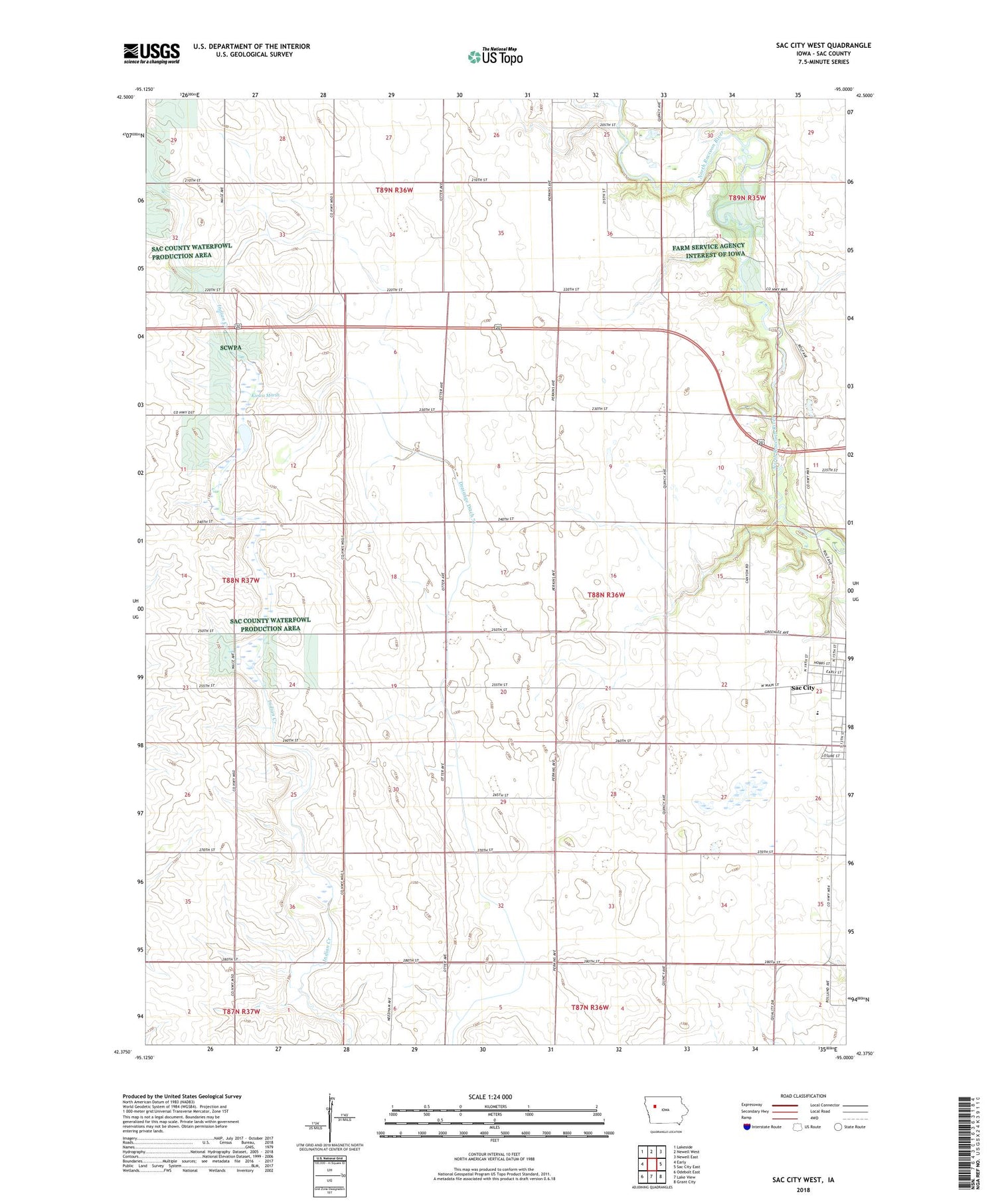 Sac City West Iowa US Topo Map Image