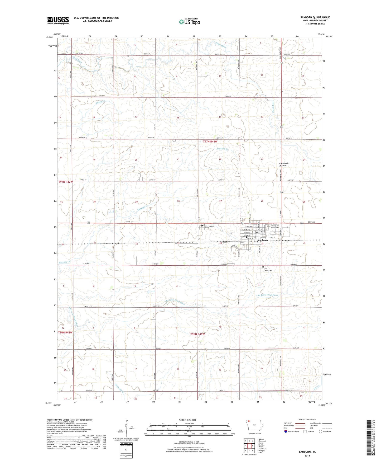 Sanborn Iowa US Topo Map Image