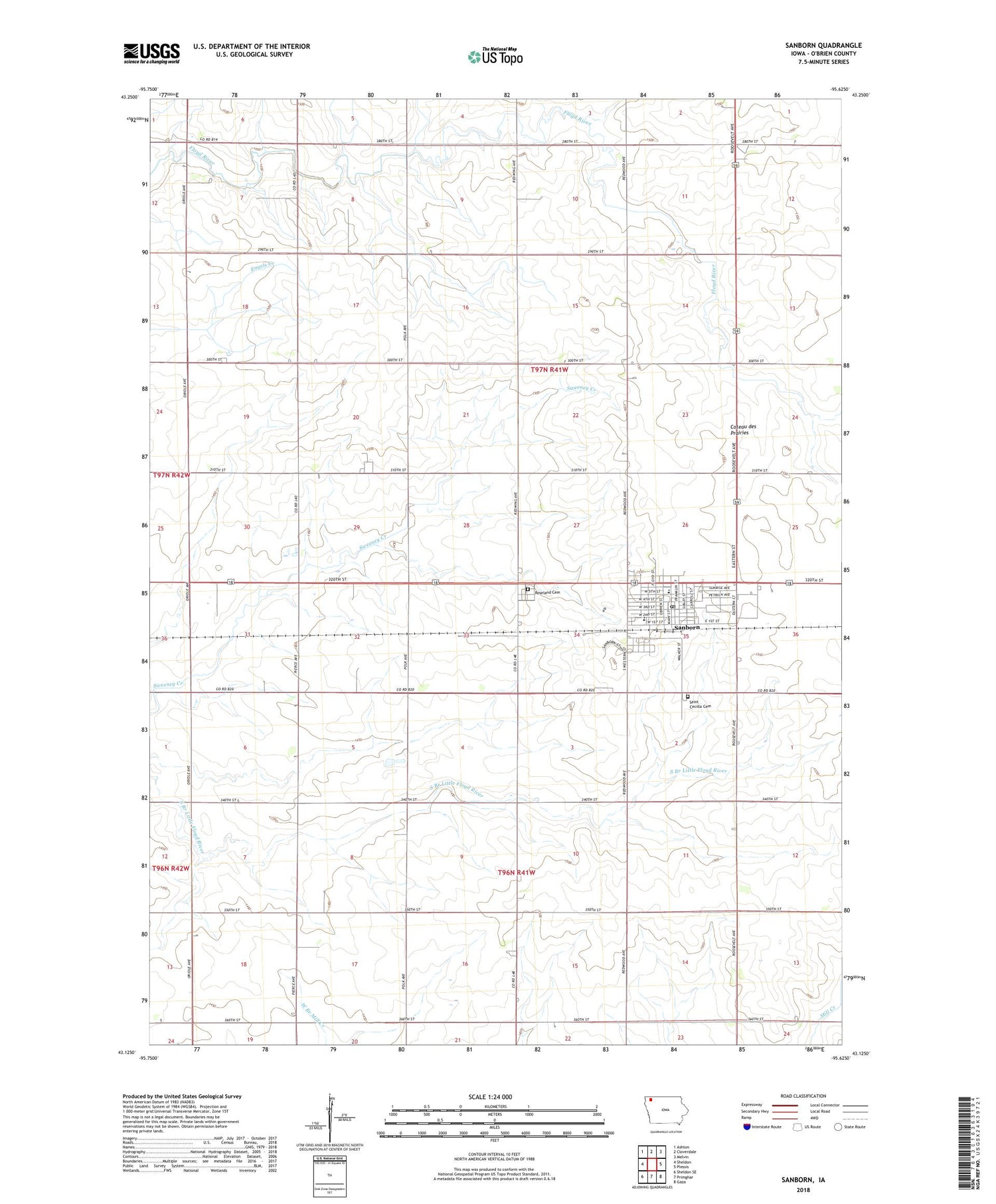 Sanborn Iowa US Topo Map Image