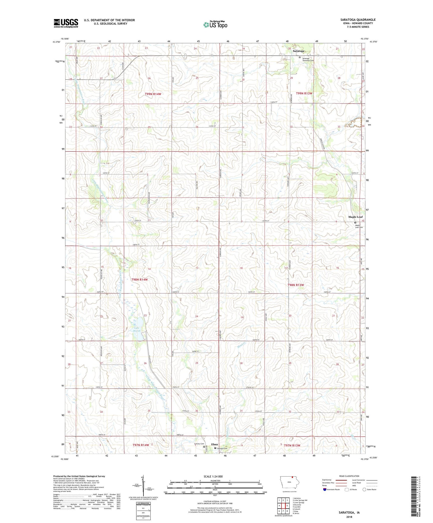 Saratoga Iowa US Topo Map Image
