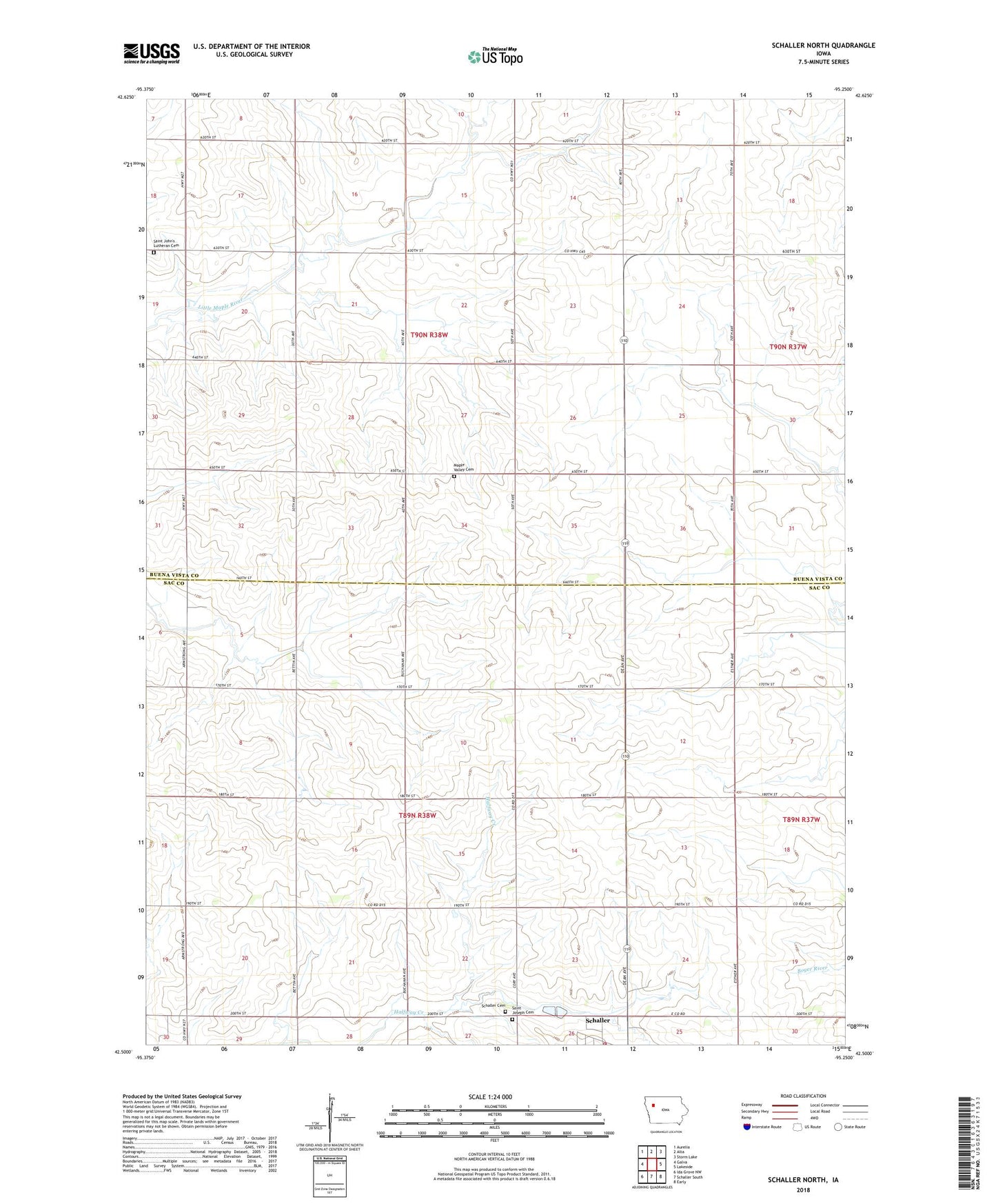 Schaller North Iowa US Topo Map Image
