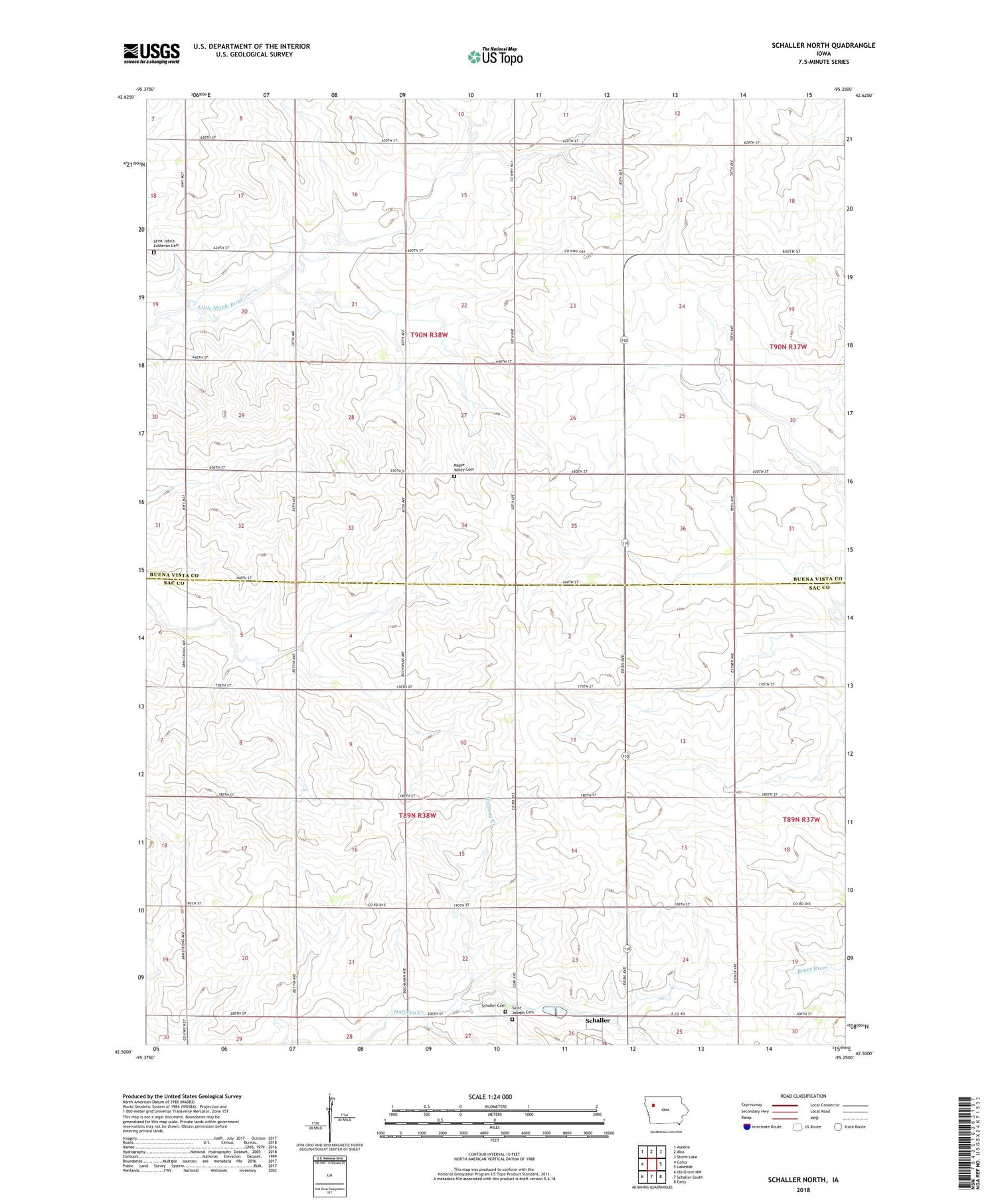 Schaller North Iowa US Topo Map Image