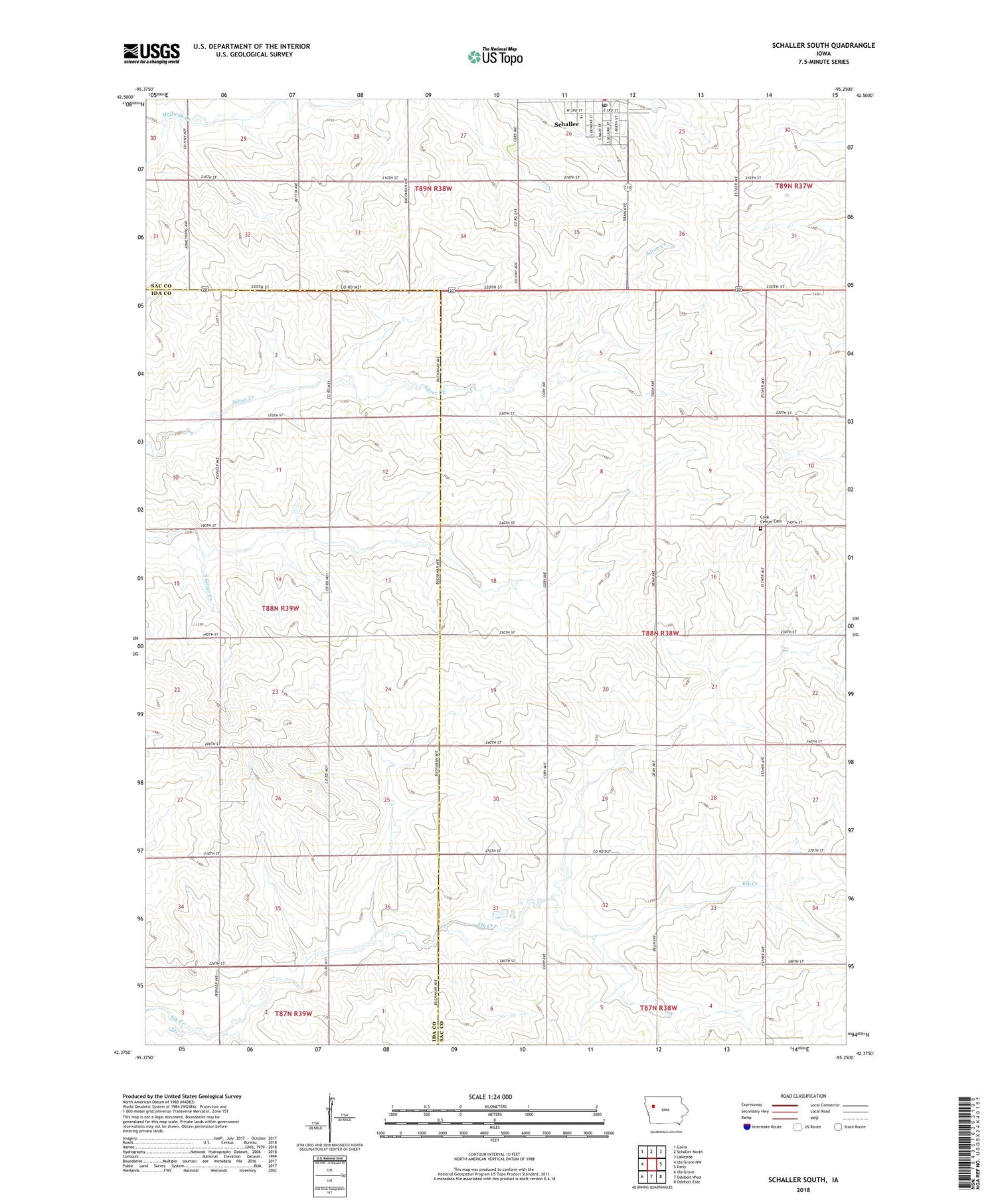 Schaller South Iowa US Topo Map Image