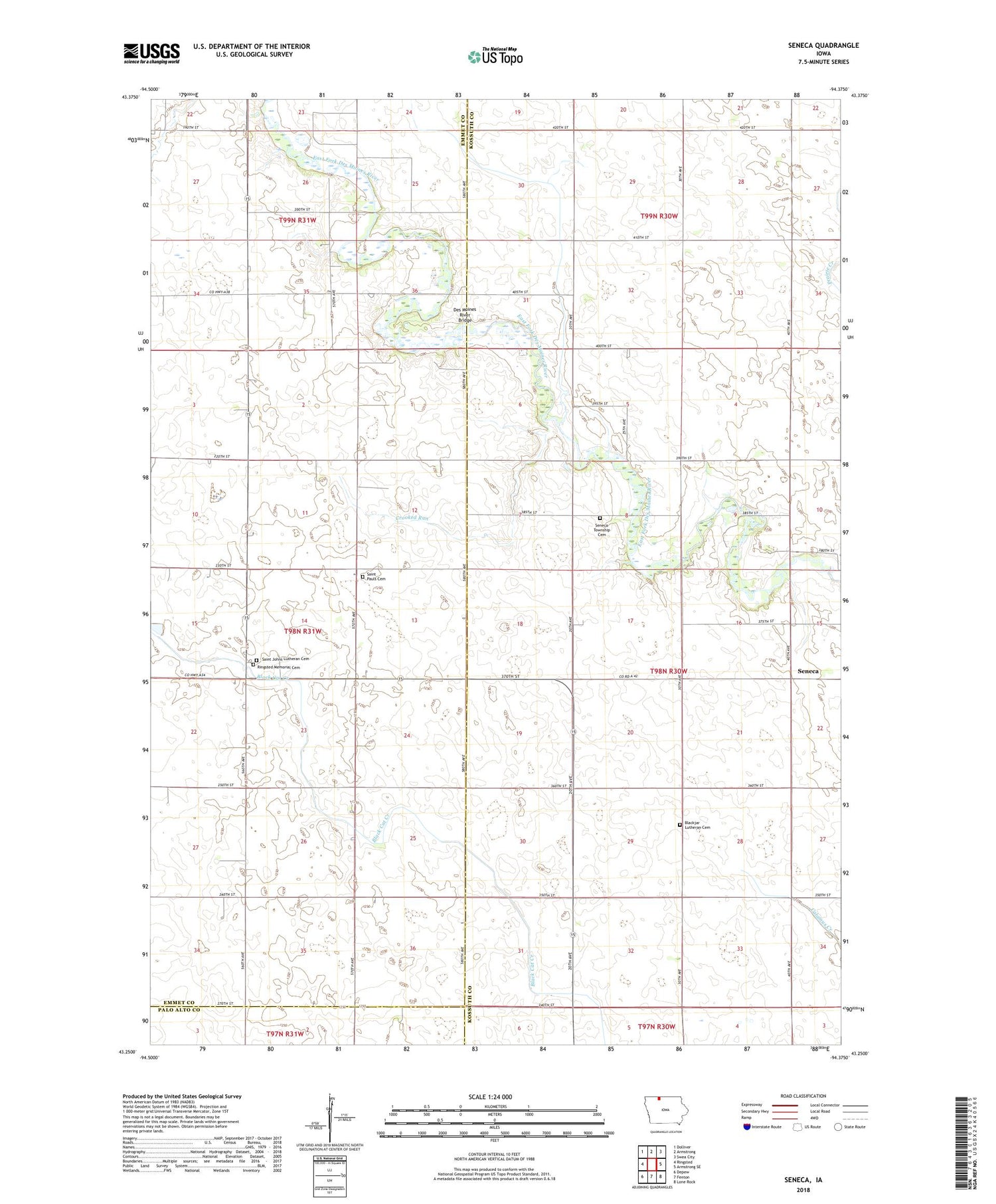 Seneca Iowa US Topo Map Image