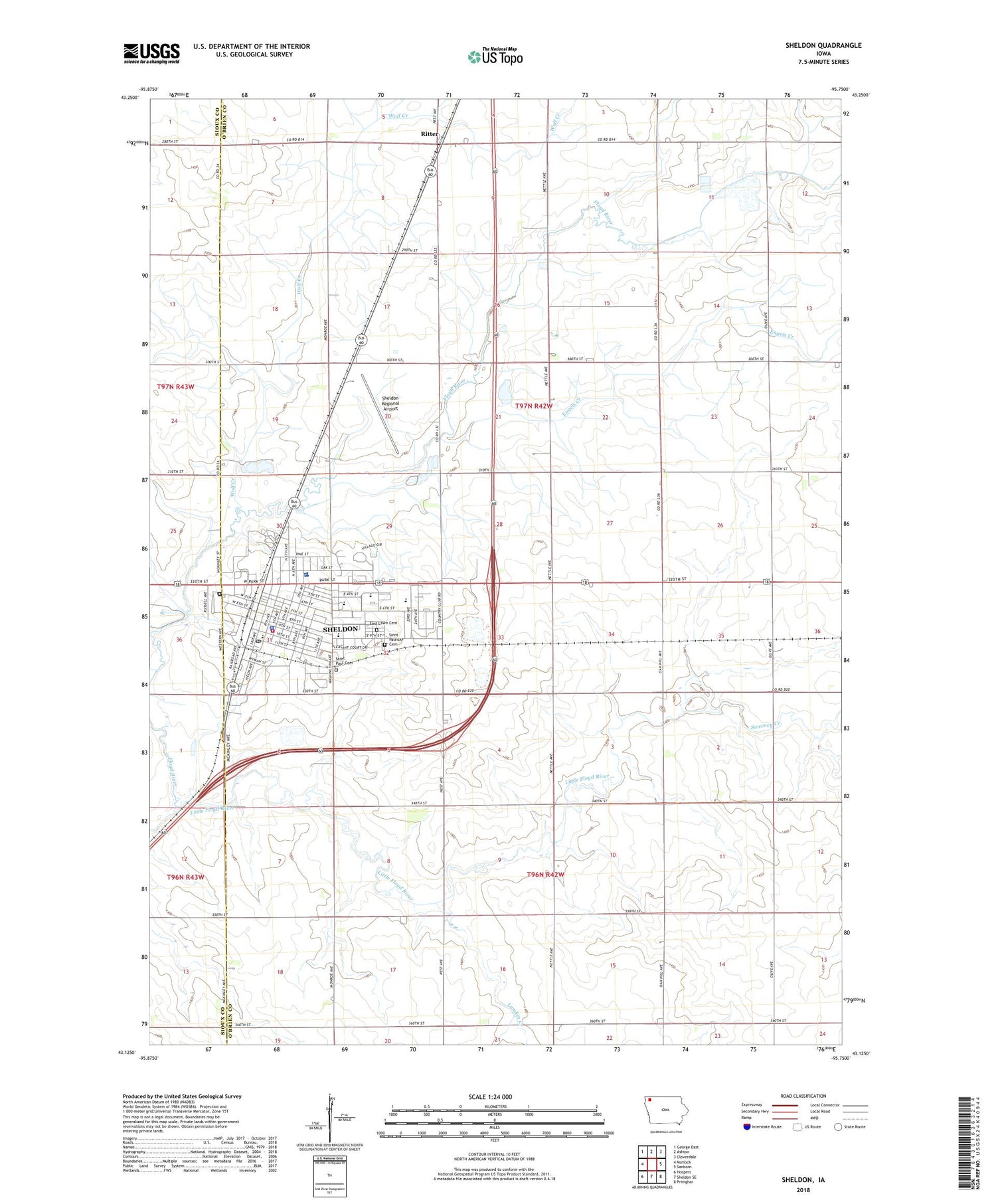 Sheldon Iowa US Topo Map Image