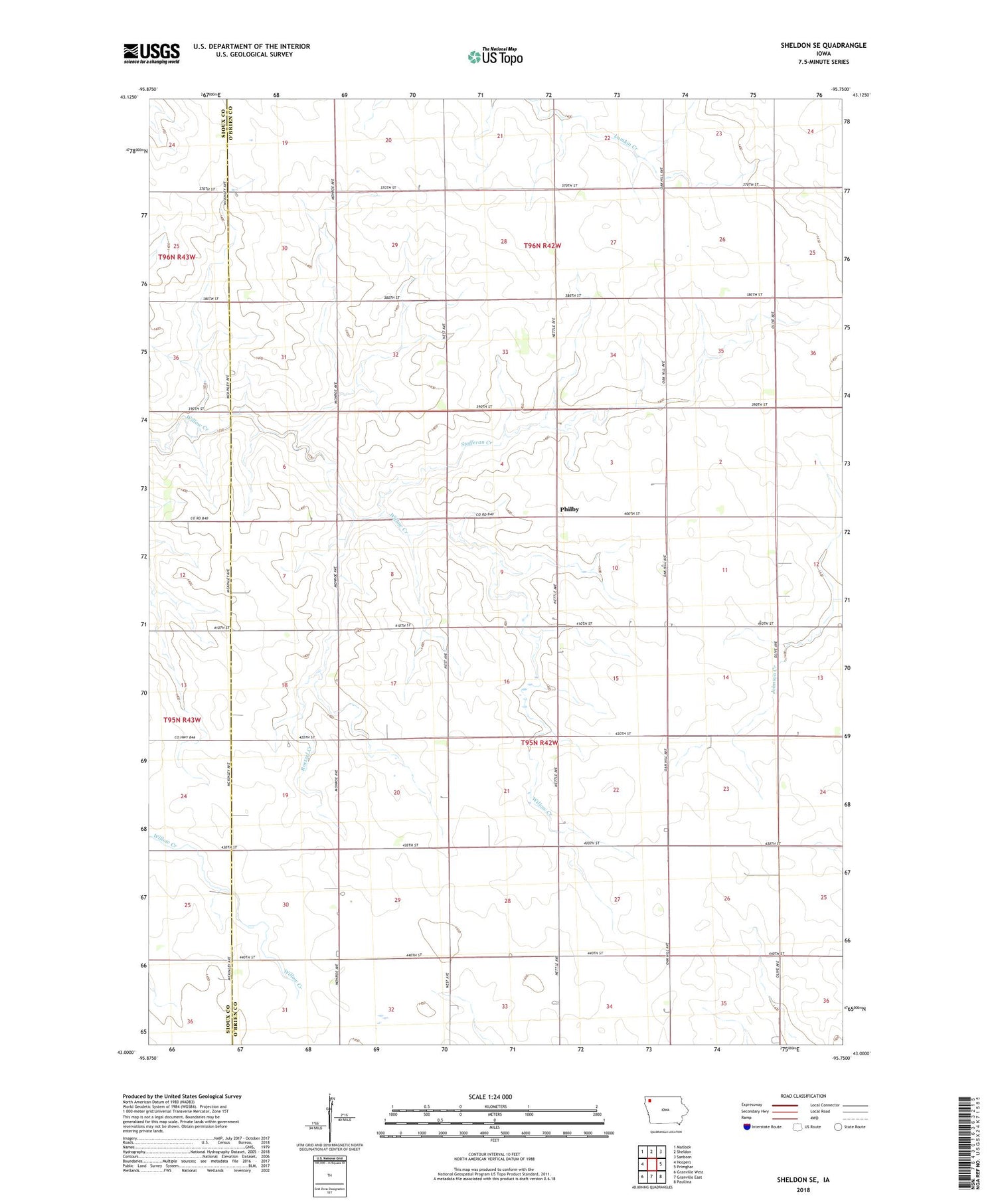 Sheldon SE Iowa US Topo Map Image