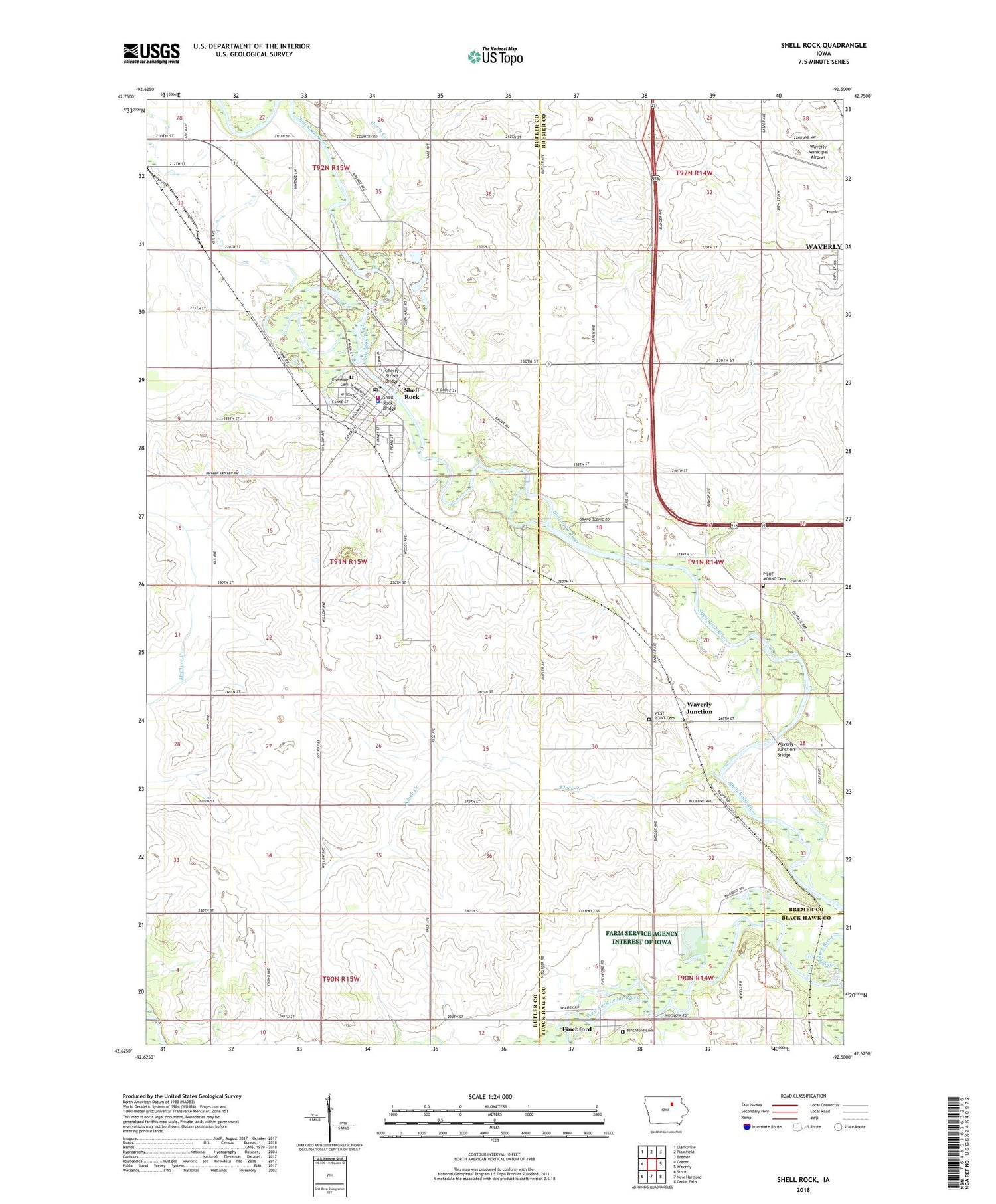 Shell Rock Iowa US Topo Map Image