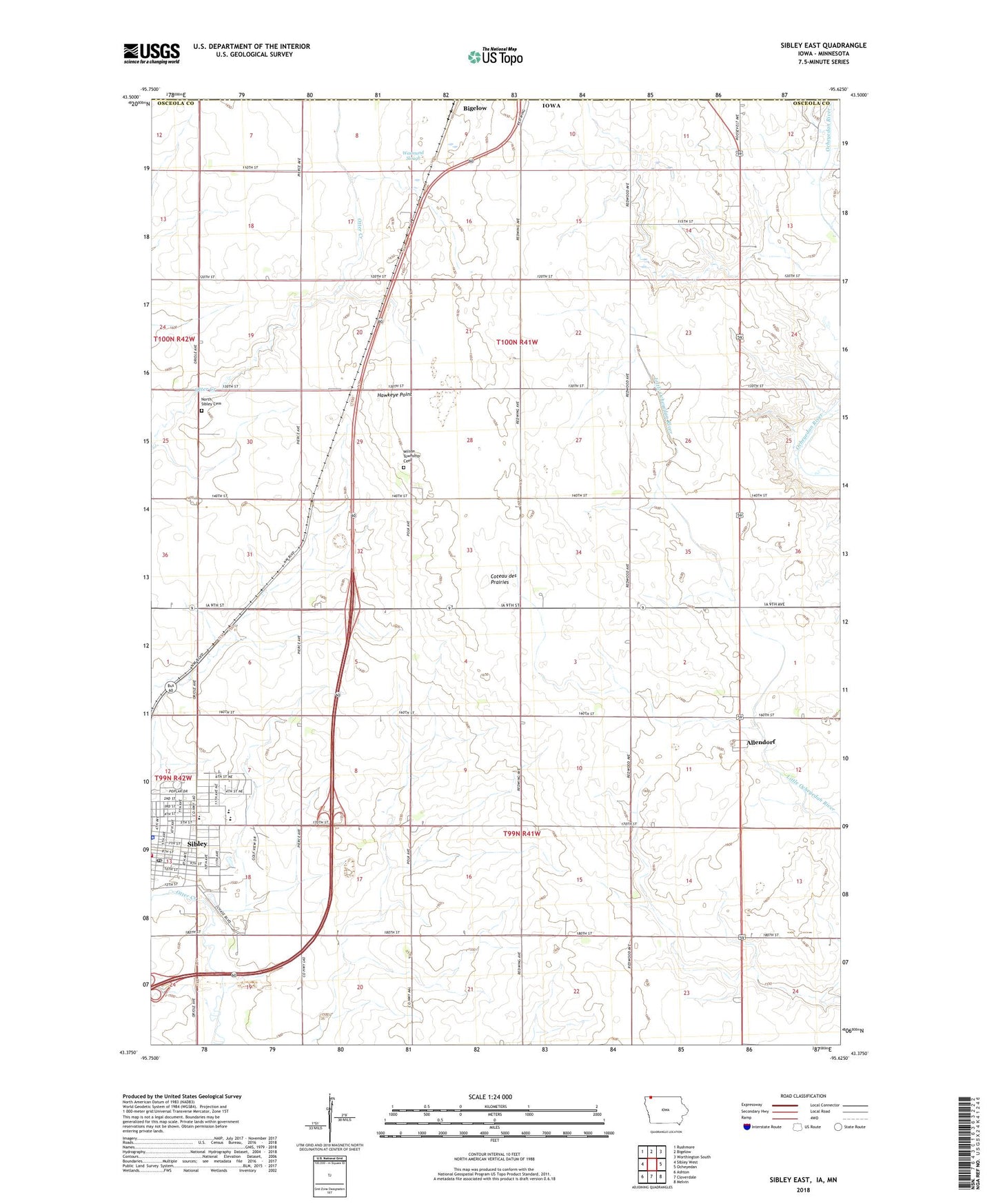 Sibley East Iowa US Topo Map Image