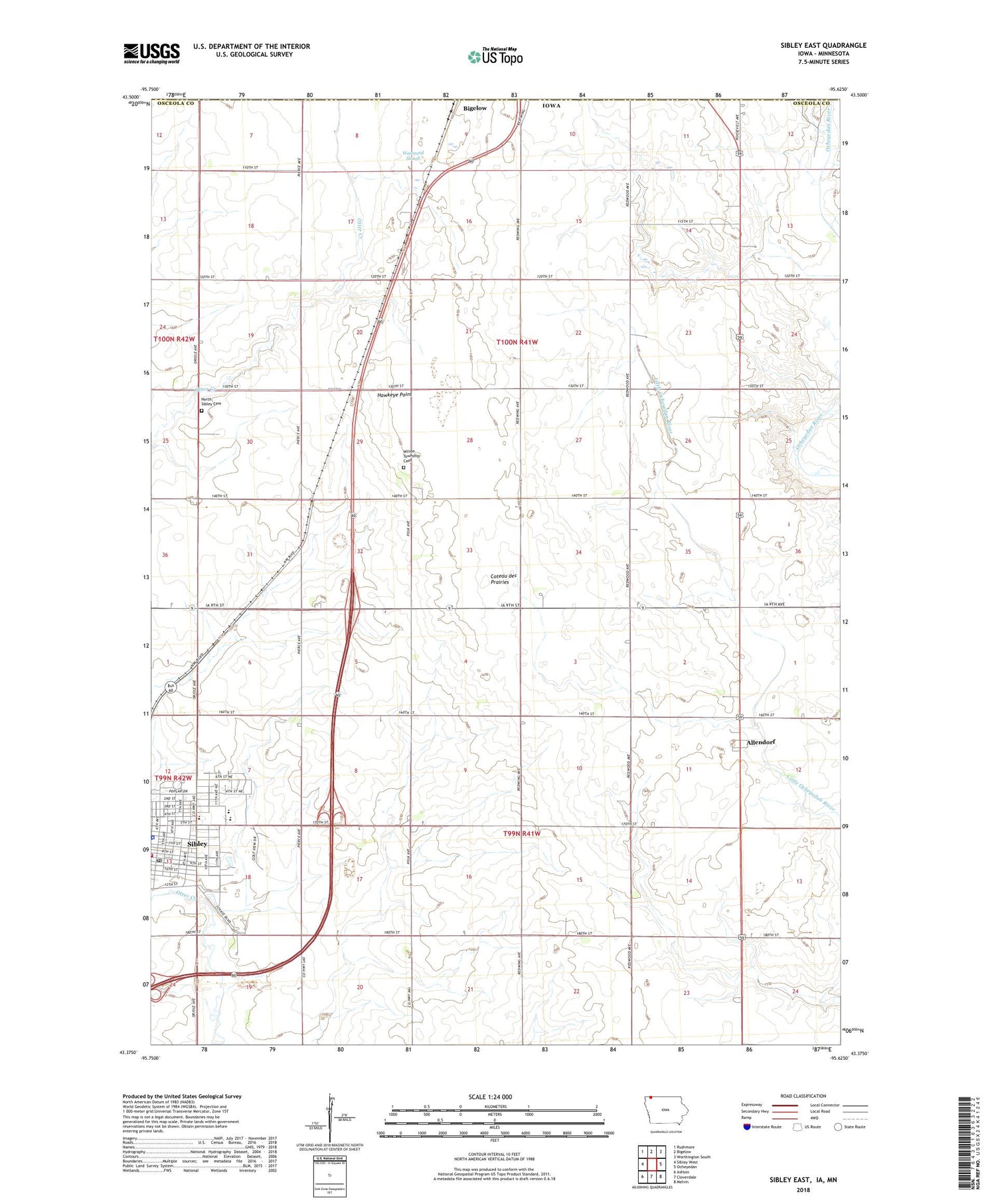 Sibley East Iowa US Topo Map Image