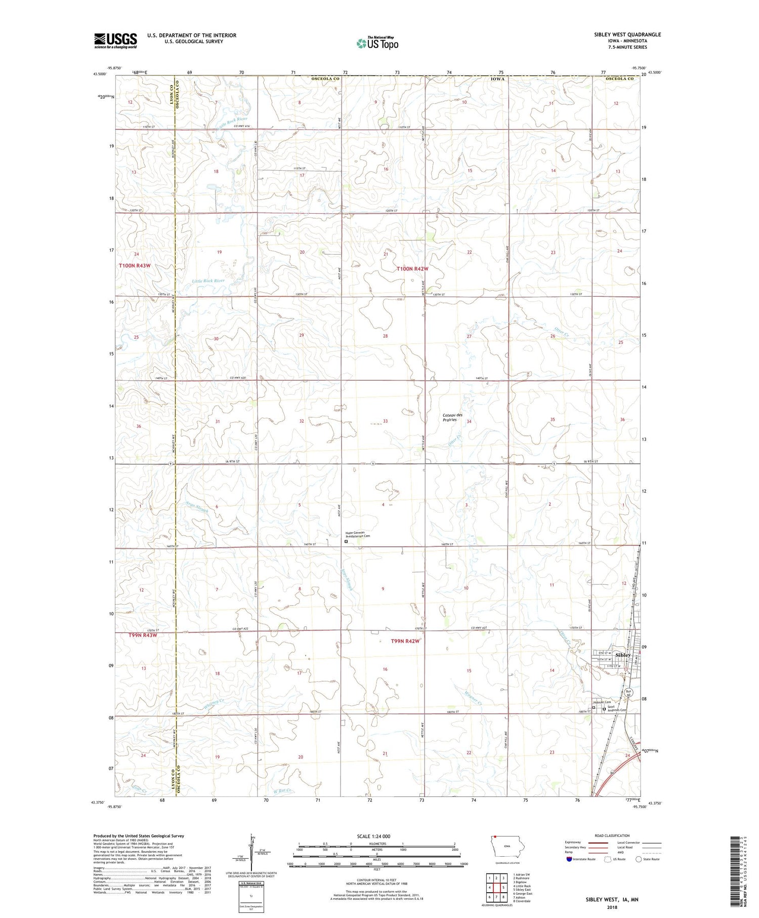 Sibley West Iowa US Topo Map Image