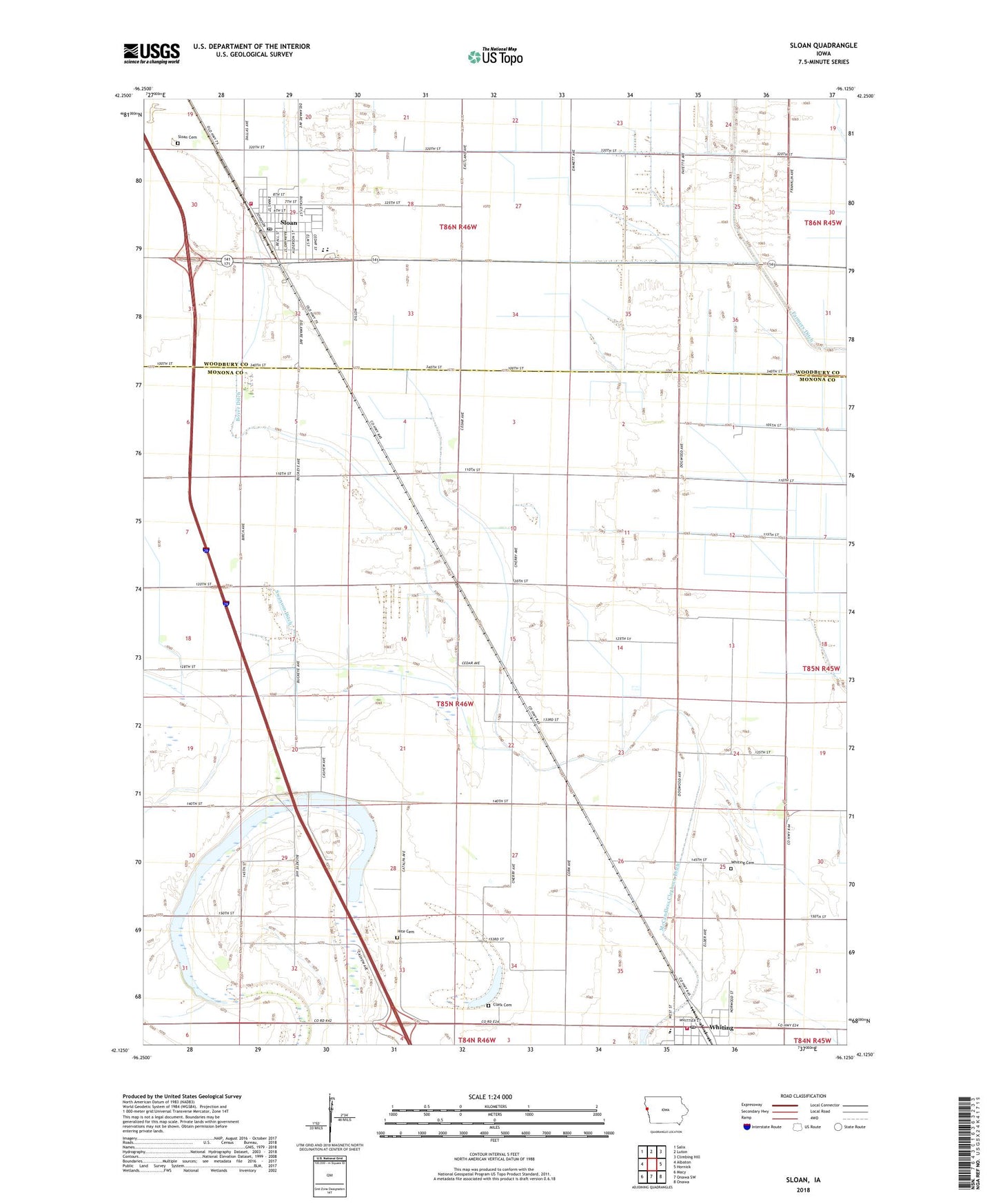 Sloan Iowa US Topo Map Image