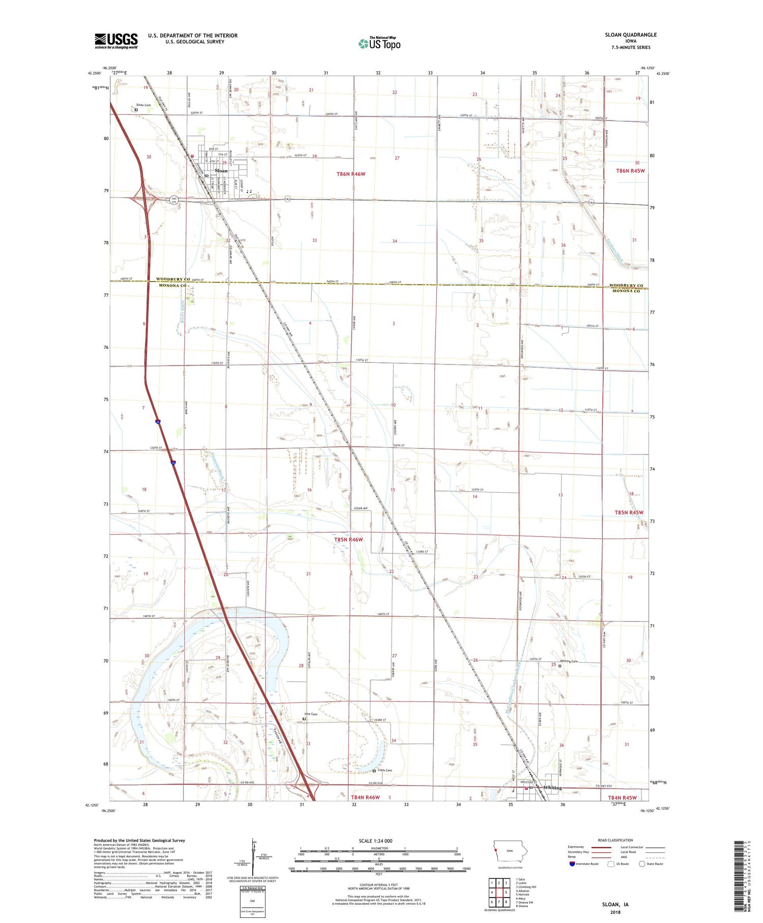 Sloan Iowa US Topo Map Image