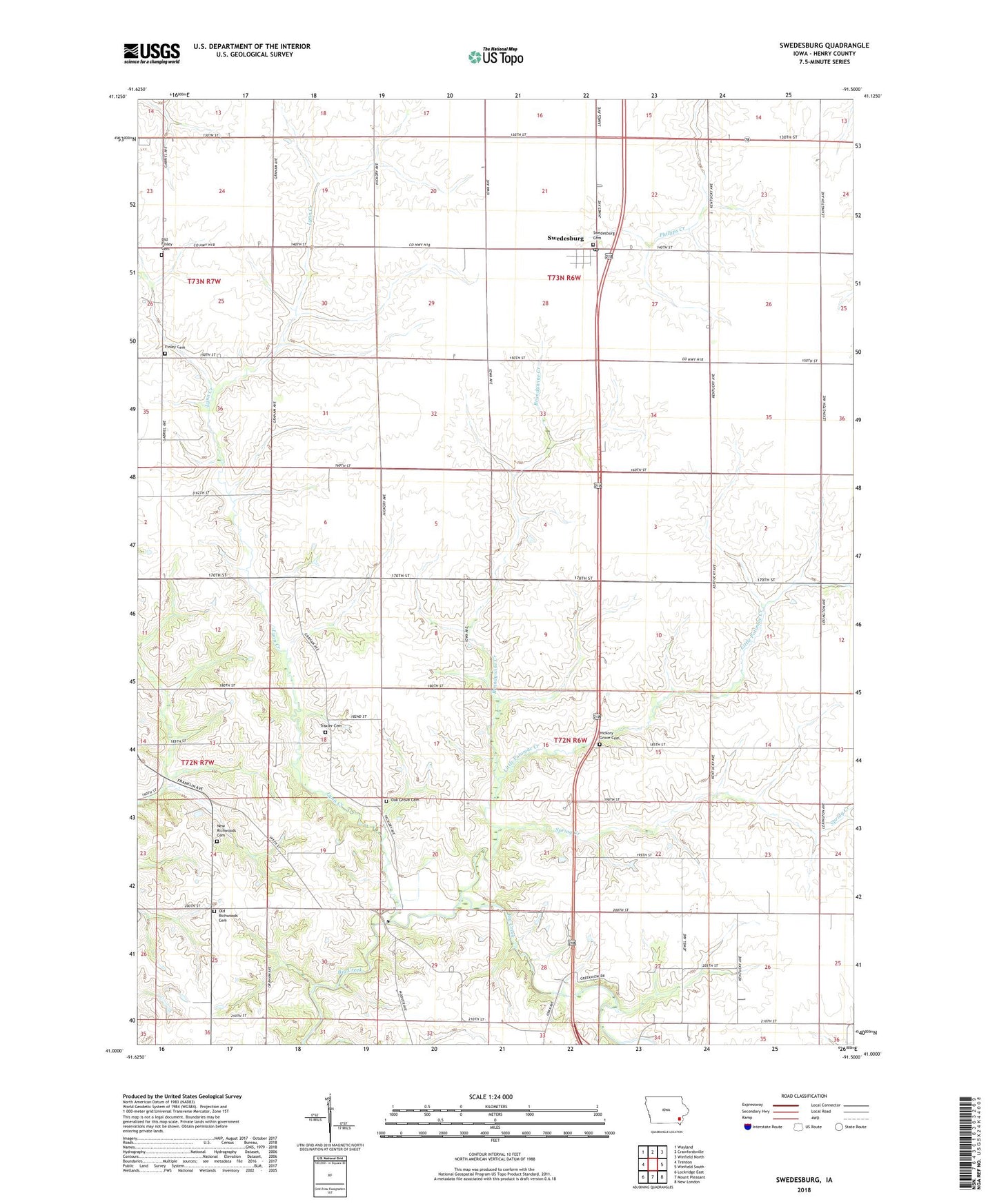 Swedesburg Iowa US Topo Map Image