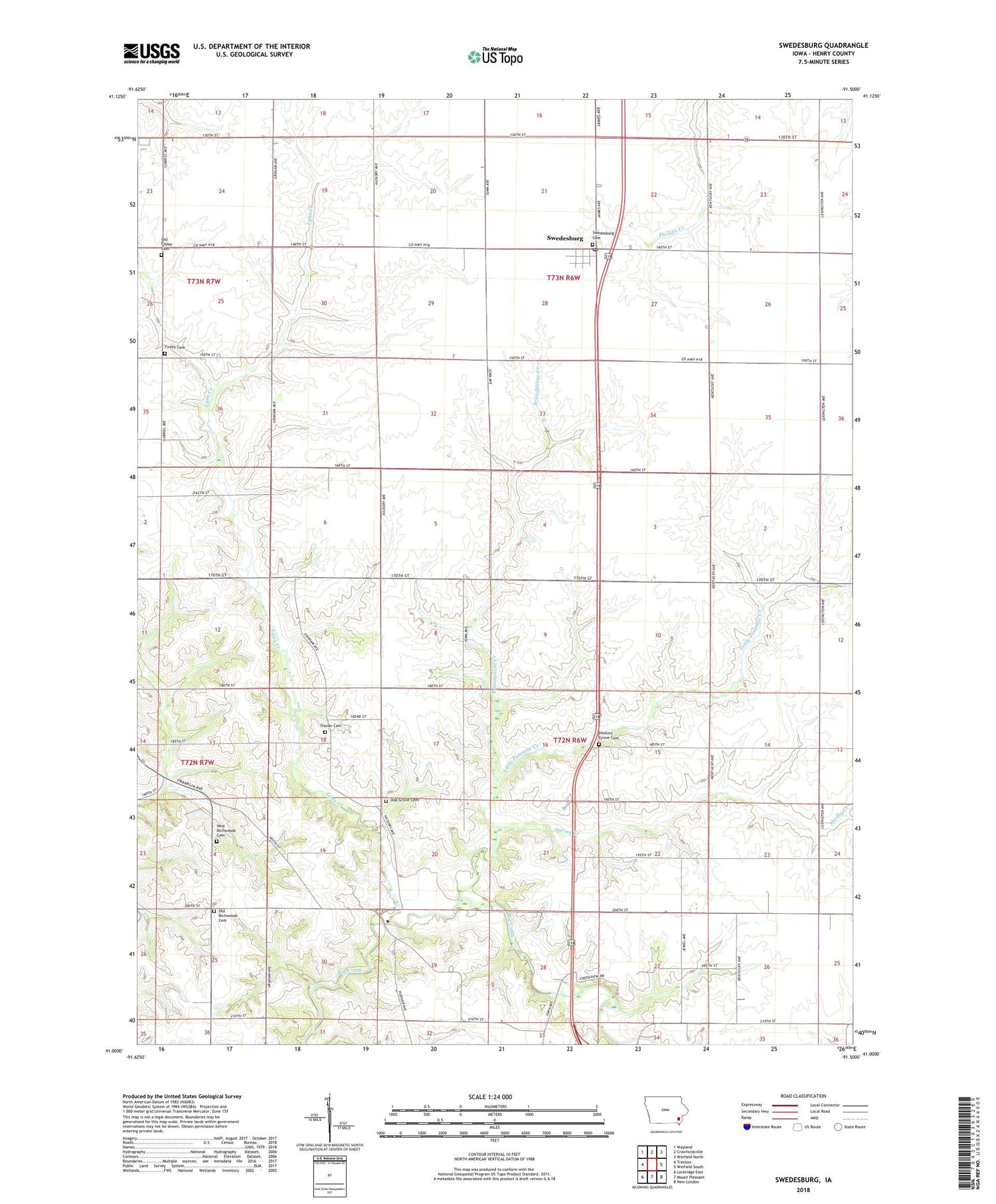 Swedesburg Iowa US Topo Map Image