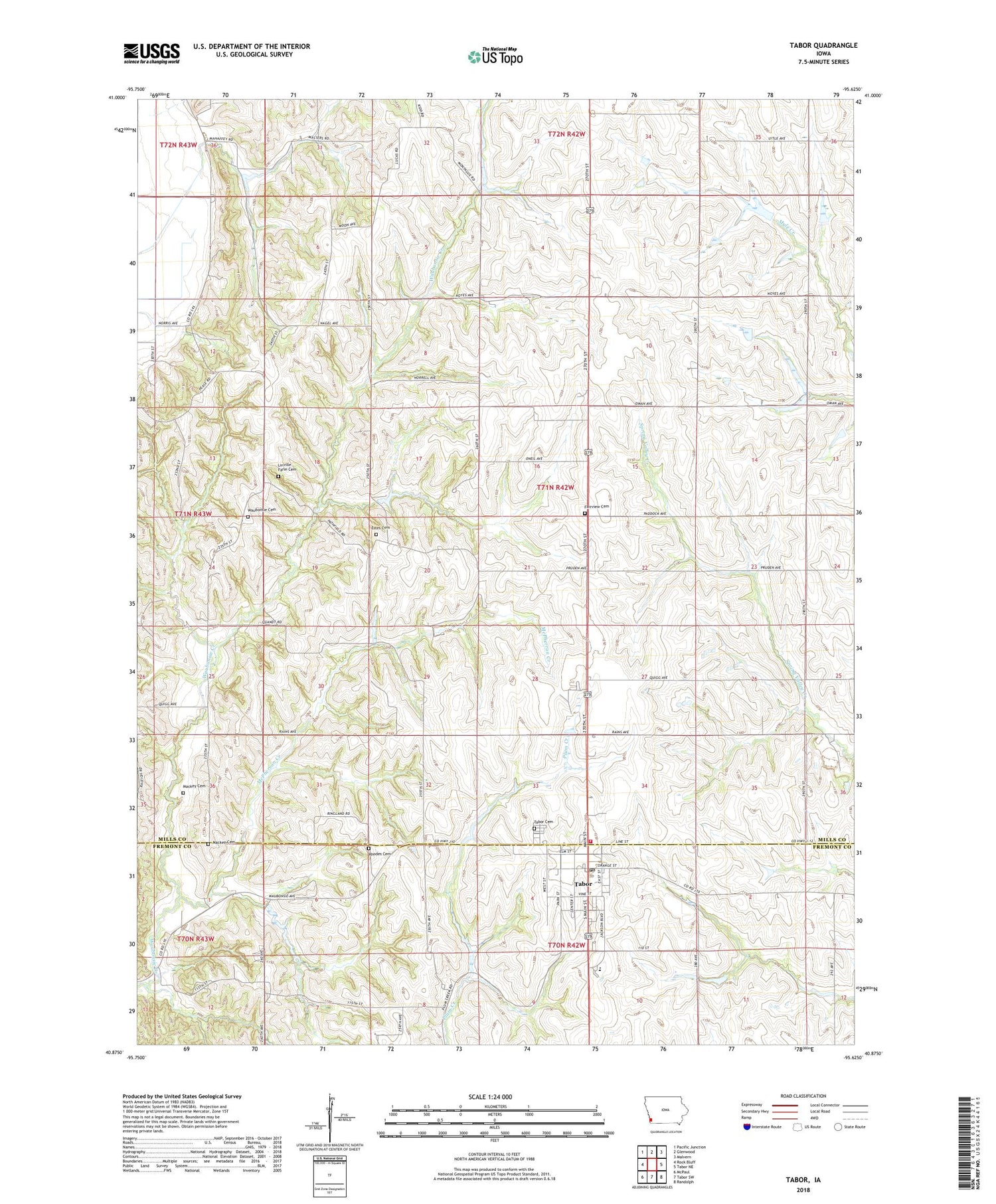 Tabor Iowa US Topo Map Image