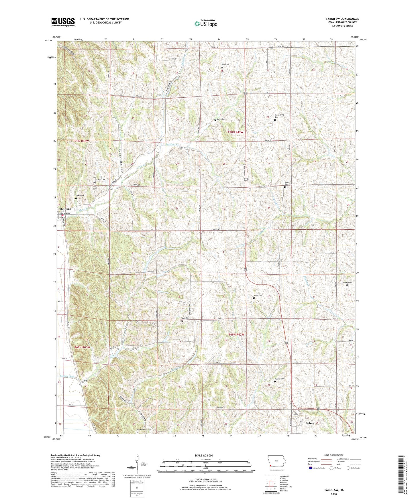 Tabor SW Iowa US Topo Map Image