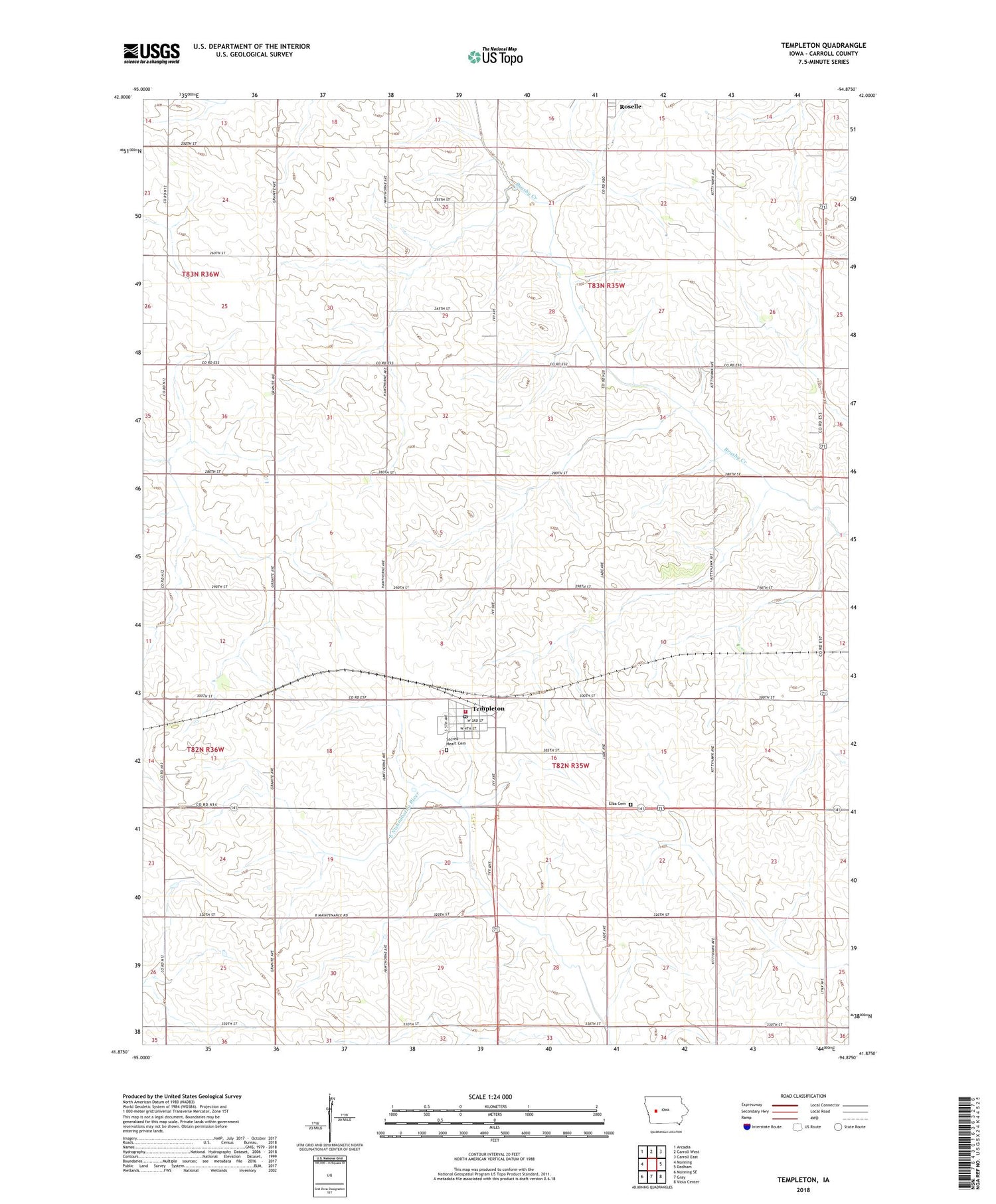 Templeton Iowa US Topo Map Image