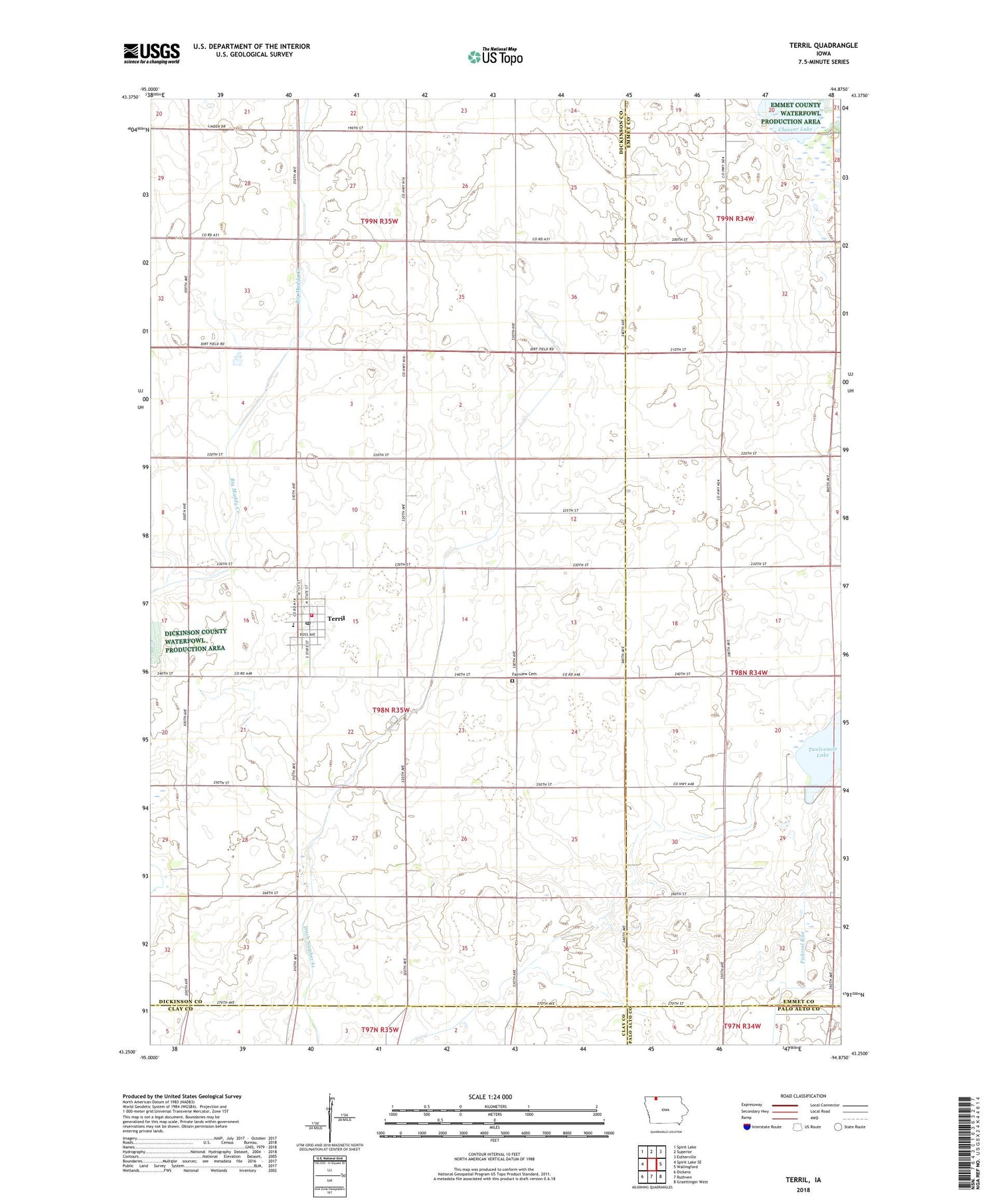 Terril Iowa US Topo Map Image