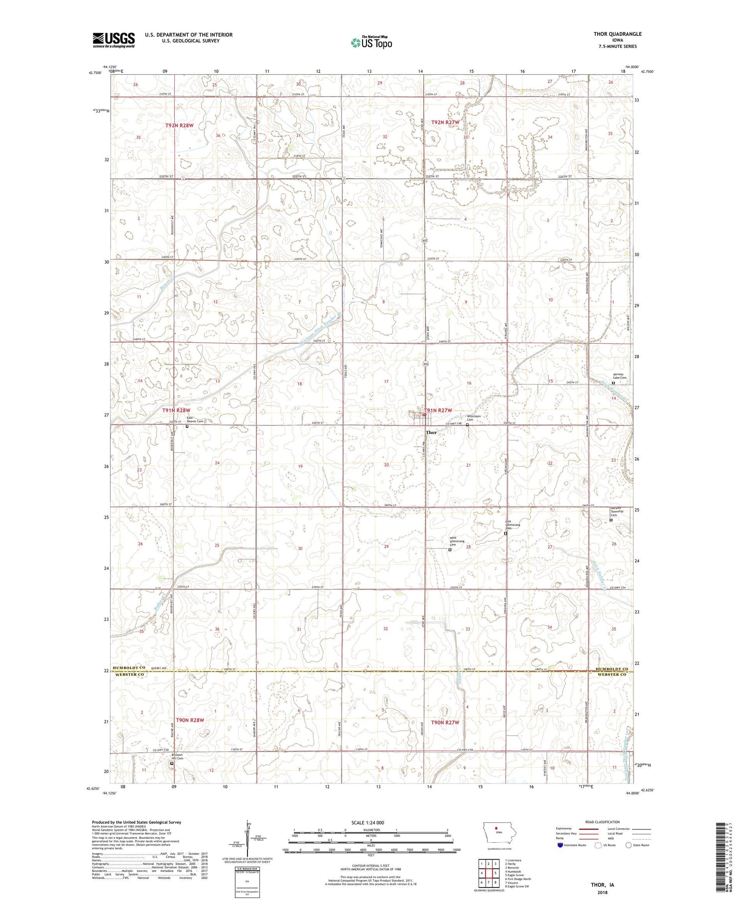 Thor Iowa US Topo Map Image