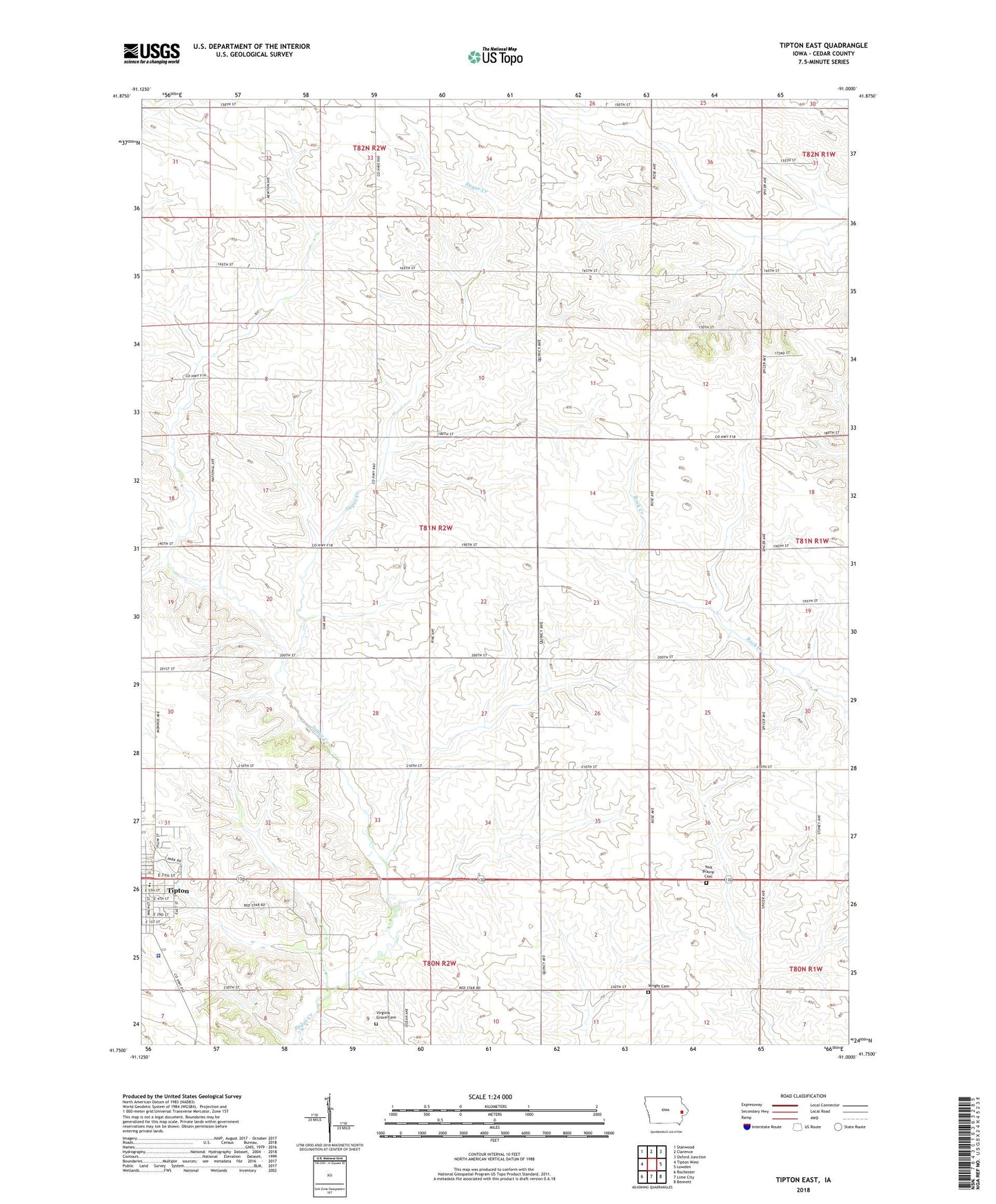 Tipton East Iowa US Topo Map Image