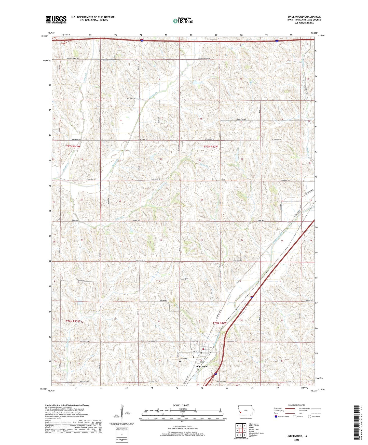 Underwood Iowa US Topo Map Image
