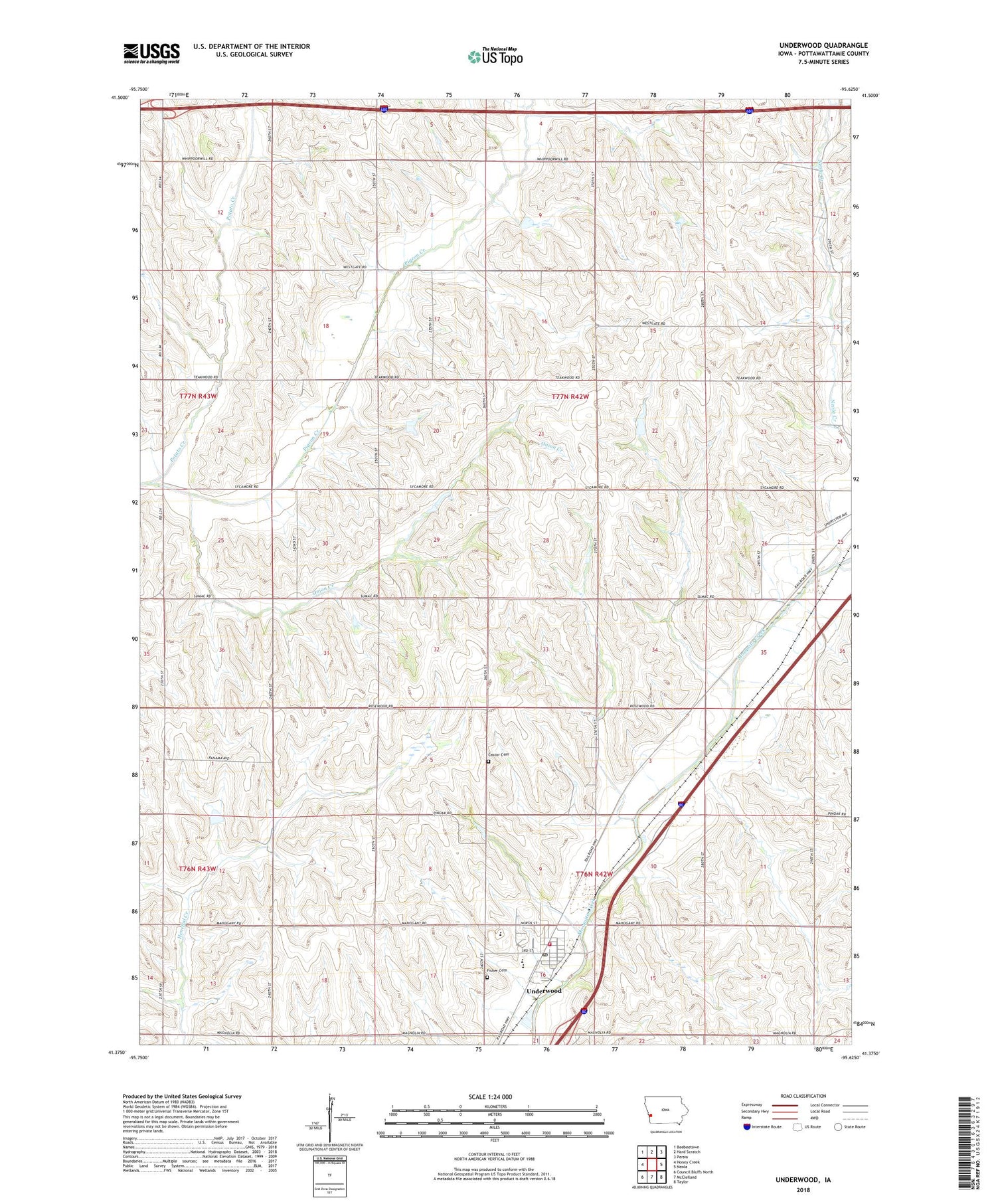 Underwood Iowa US Topo Map Image