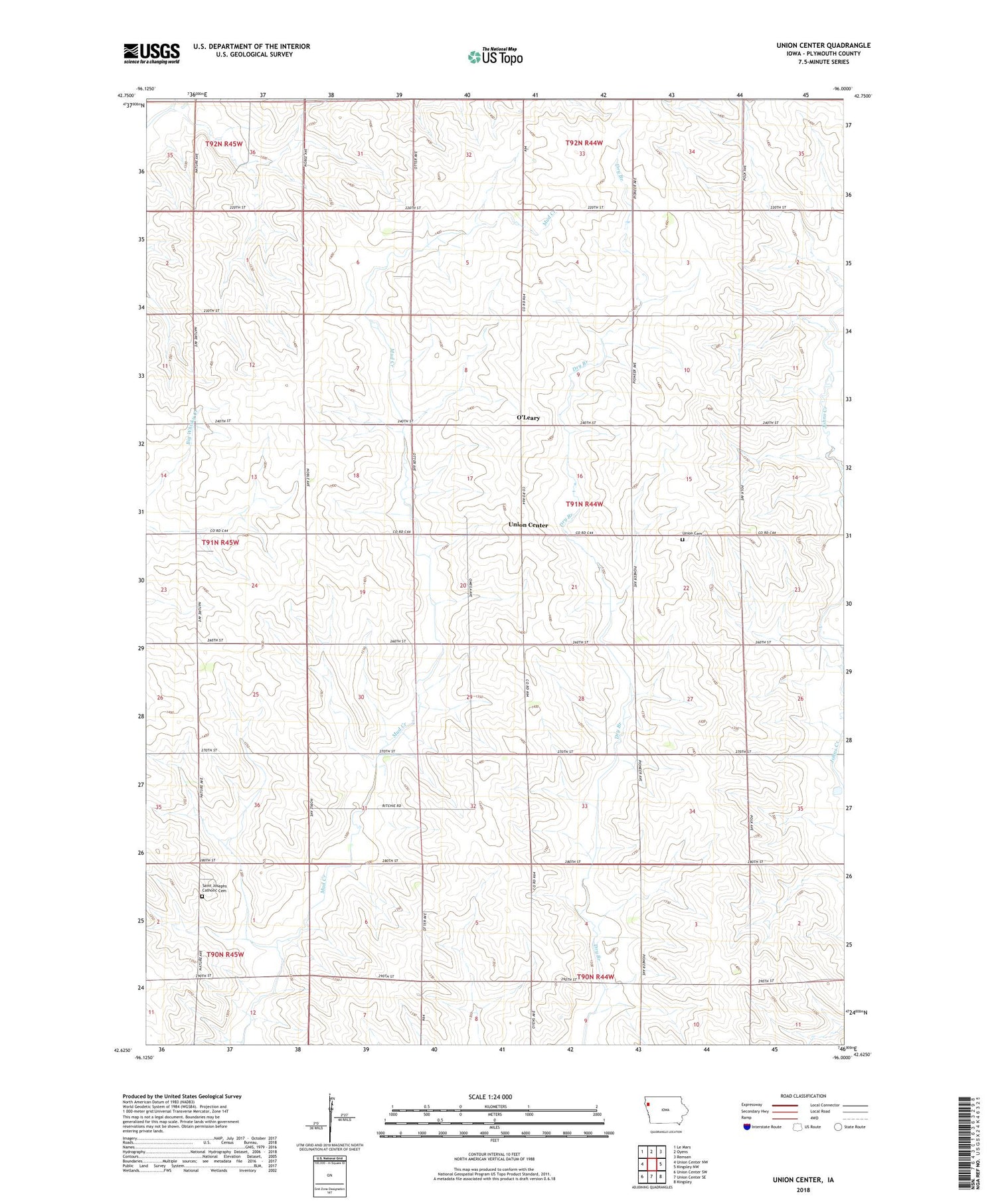 Union Center Iowa US Topo Map Image