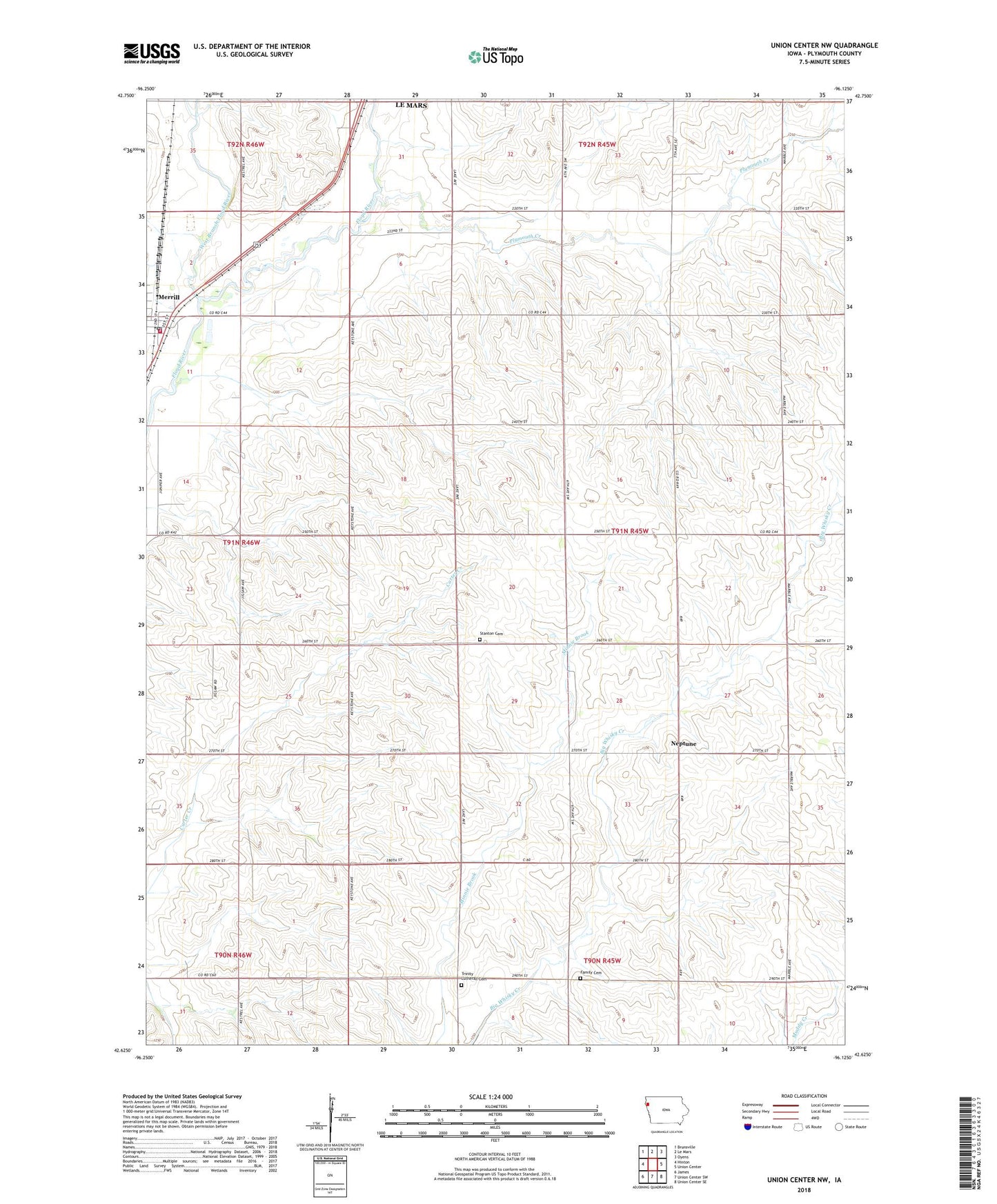 Union Center NW Iowa US Topo Map Image