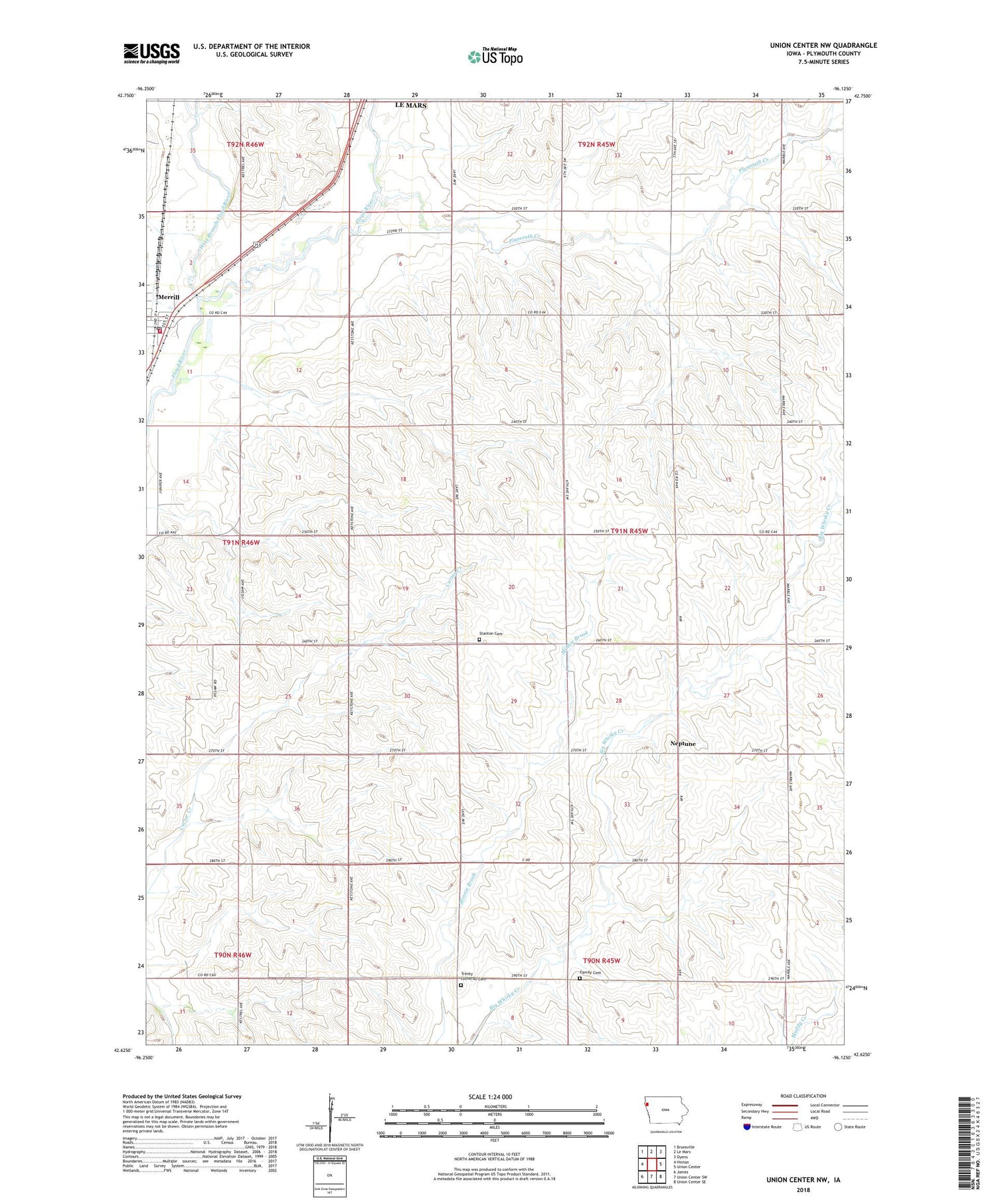 Union Center NW Iowa US Topo Map Image