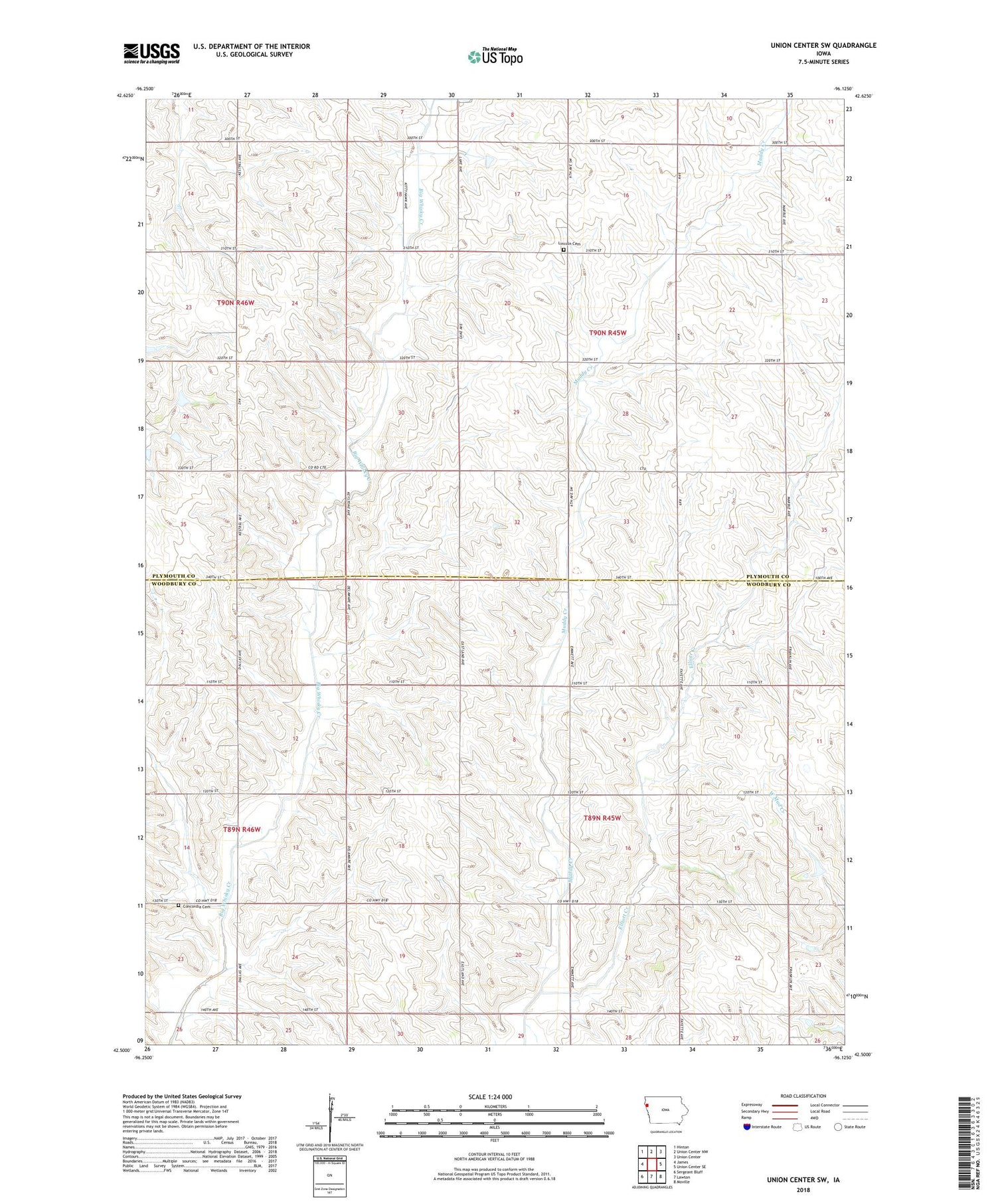 Union Center SW Iowa US Topo Map Image