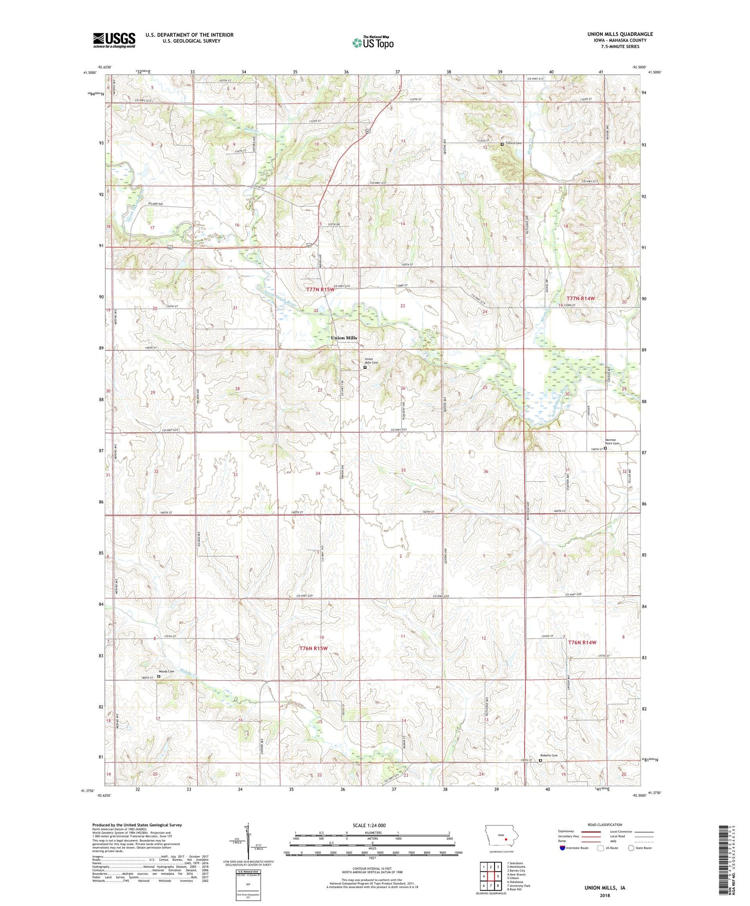 Union Mills Iowa US Topo Map Image