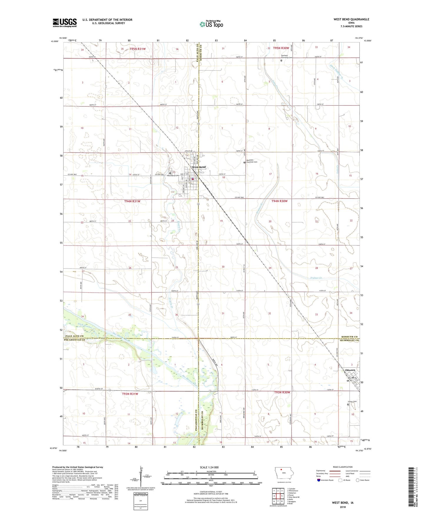West Bend Iowa US Topo Map Image
