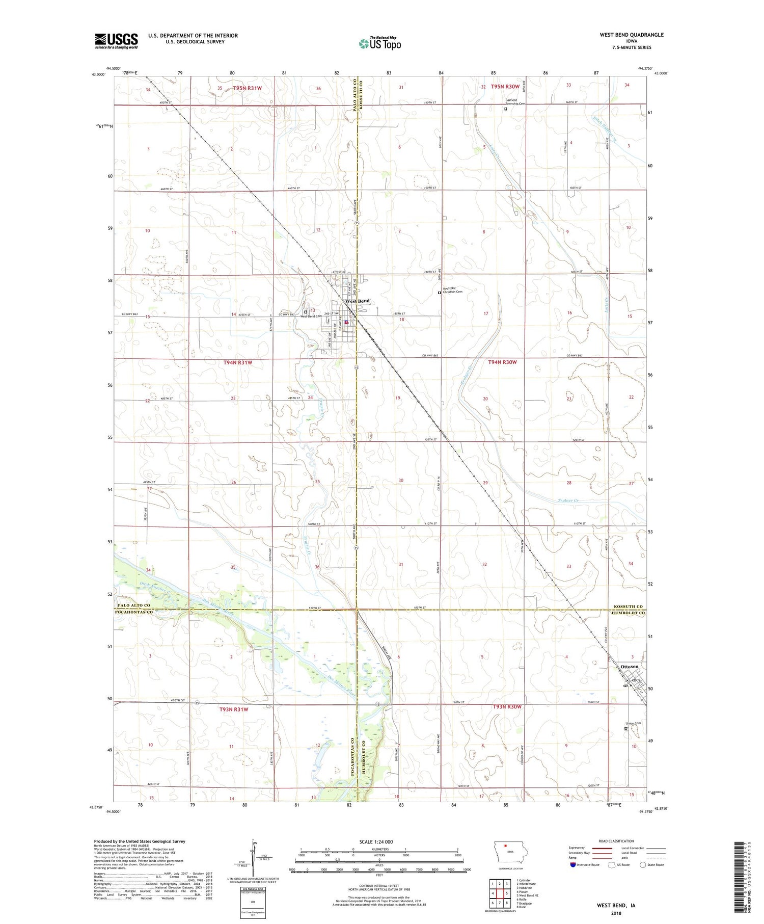 West Bend Iowa US Topo Map Image