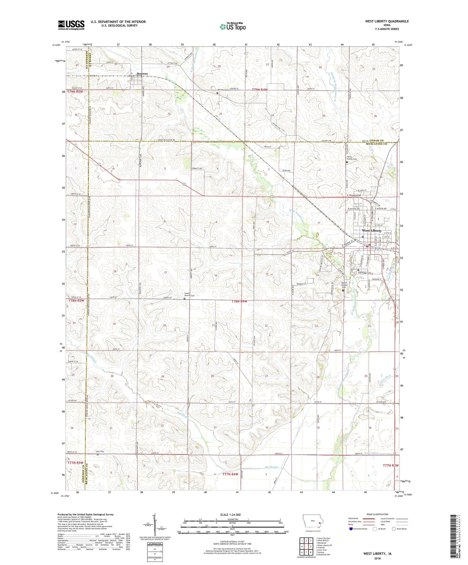 West Liberty Iowa US Topo Map Image