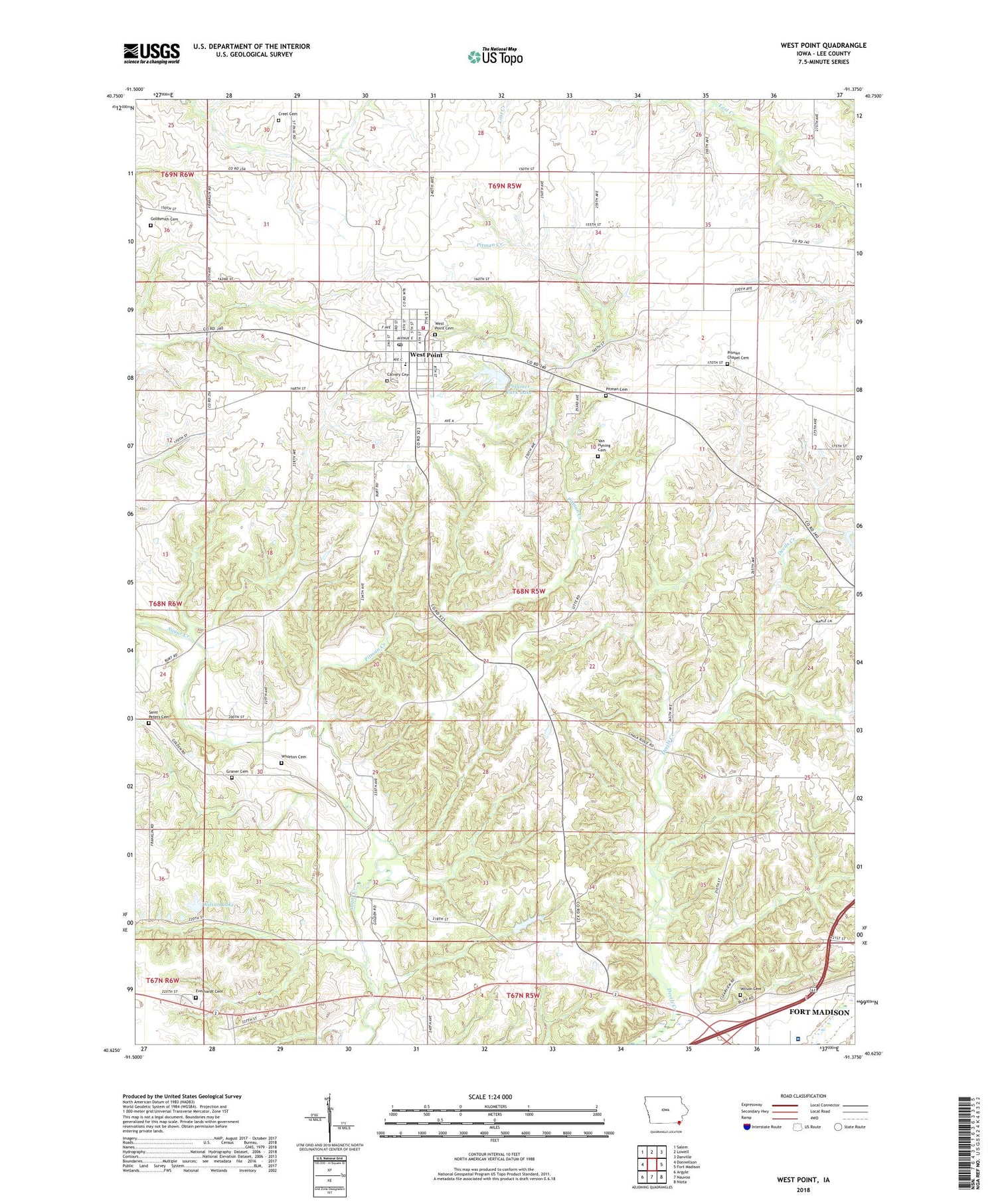 West Point Iowa US Topo Map Image