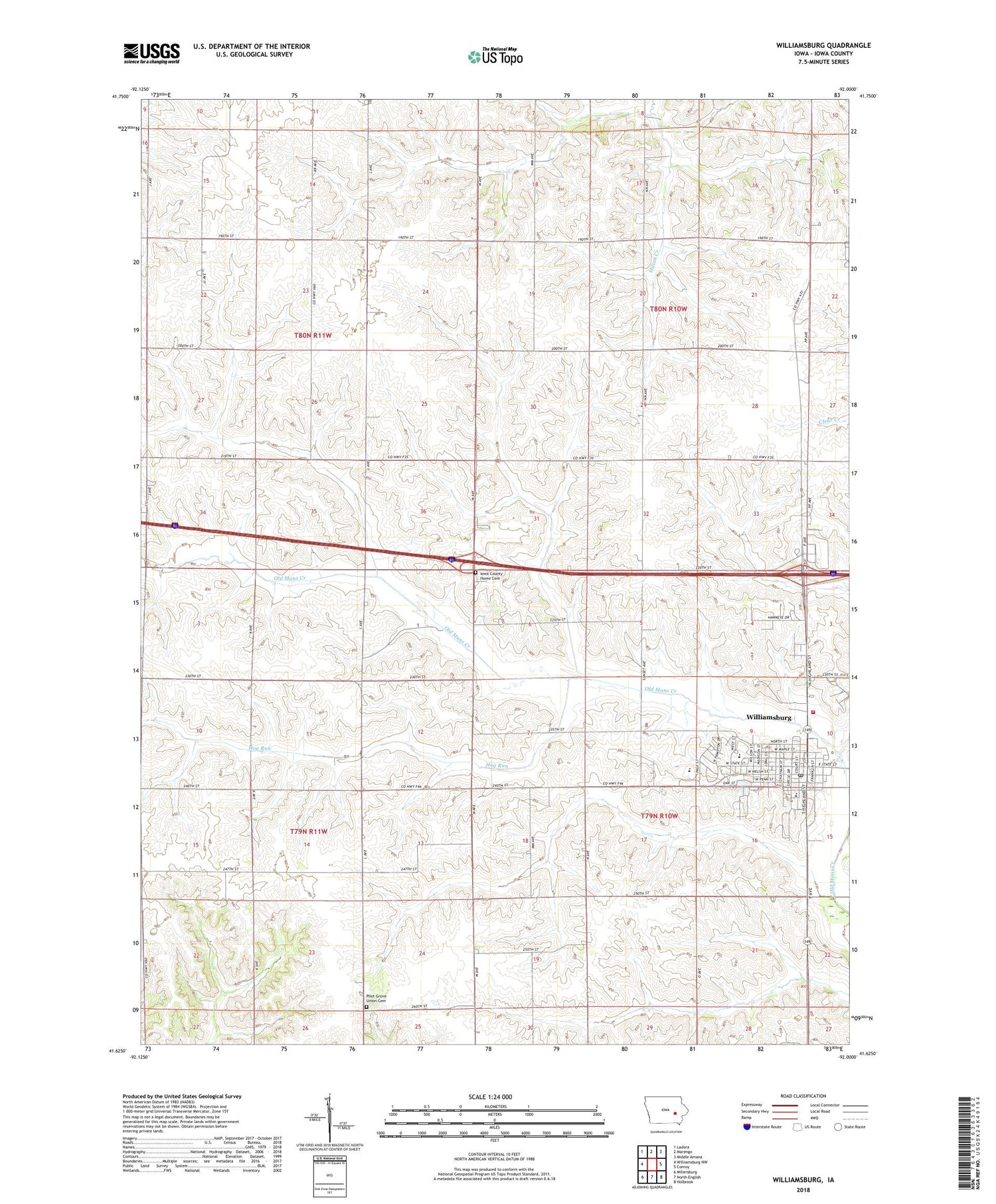 Williamsburg Iowa US Topo Map Image
