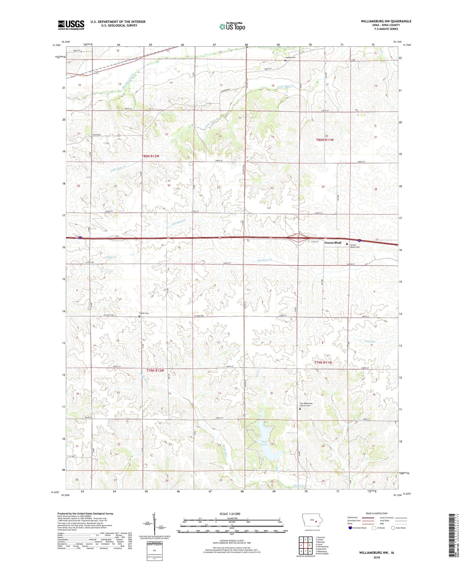 Williamsburg NW Iowa US Topo Map Image