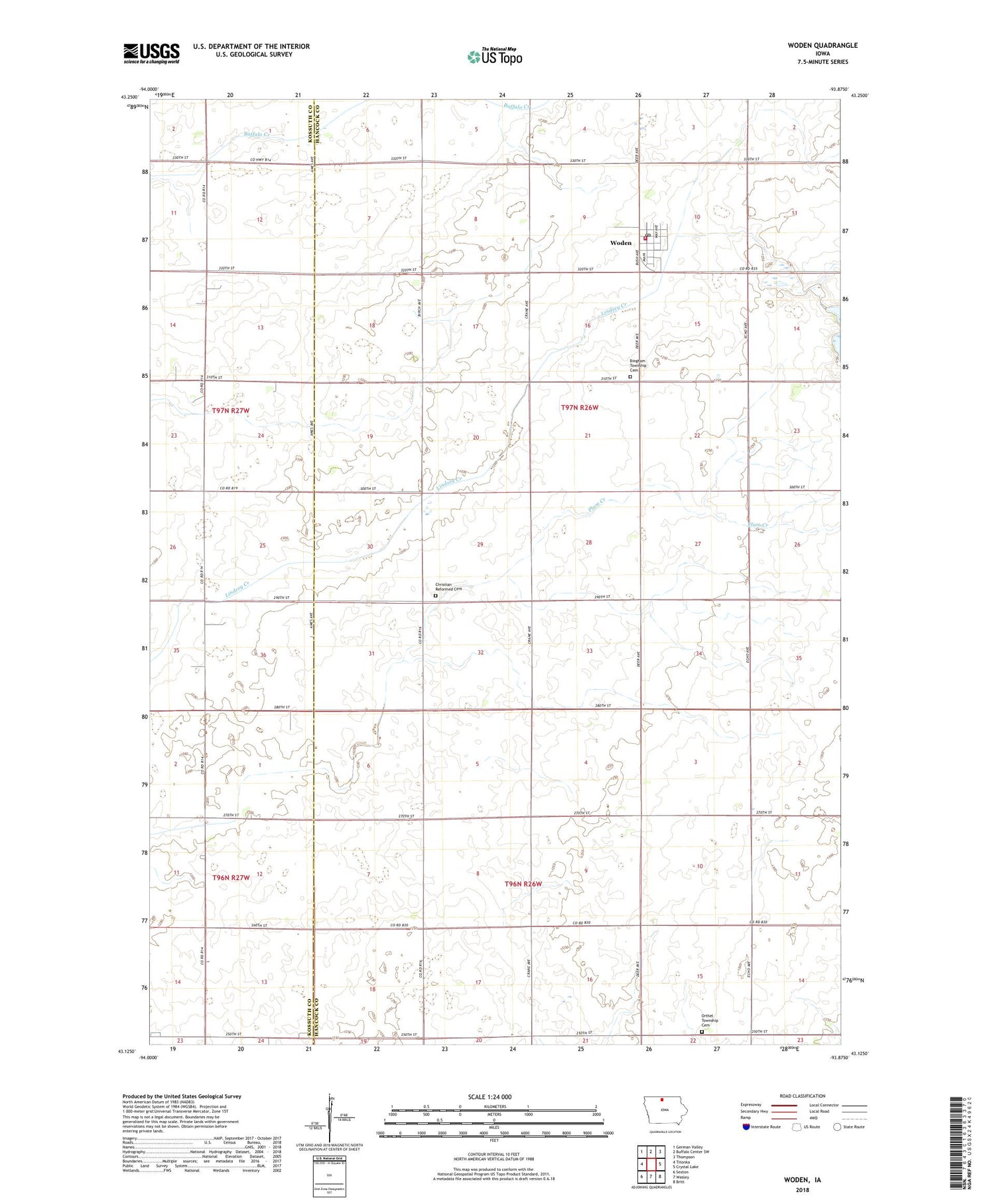 Woden Iowa US Topo Map Image