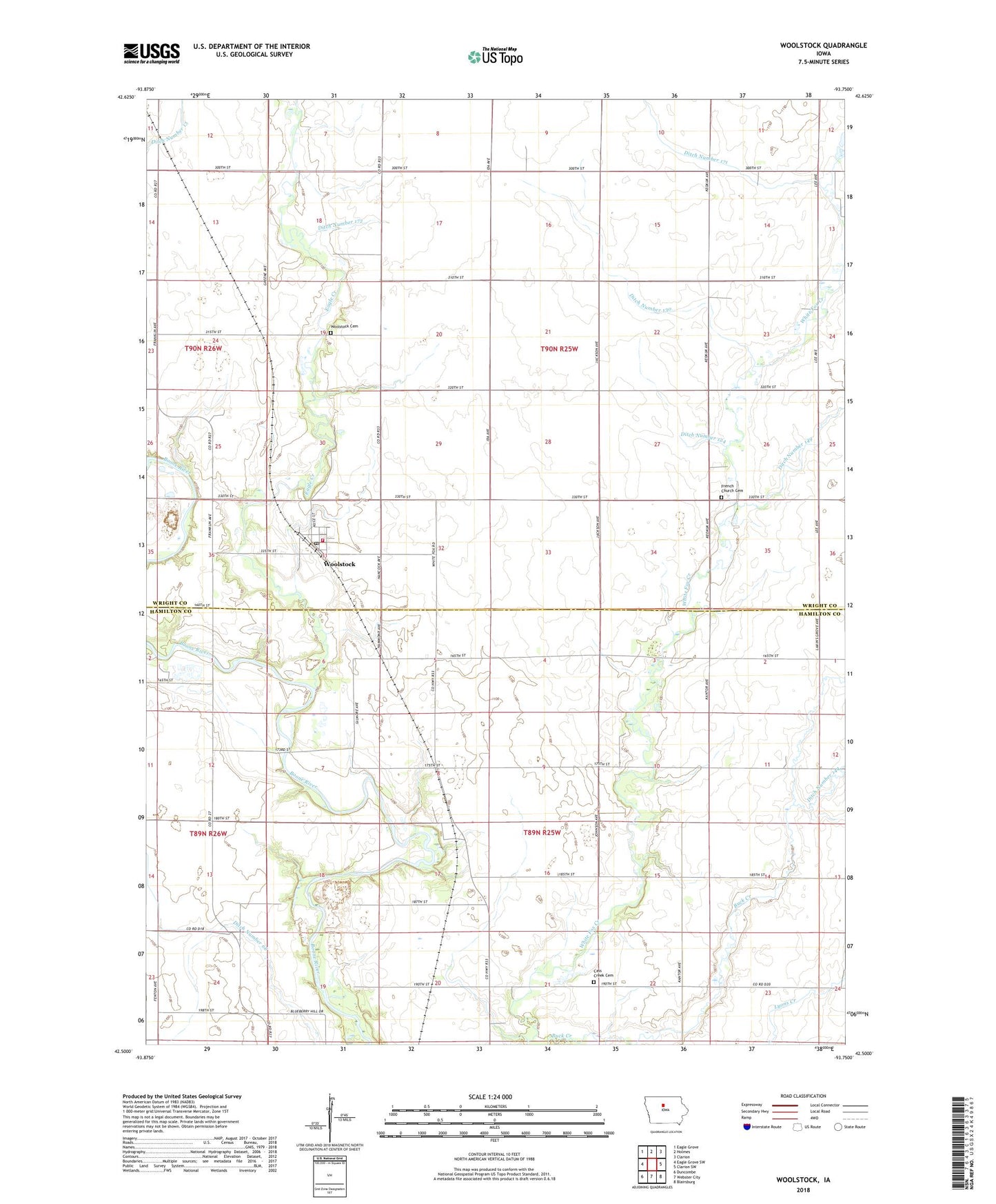 Woolstock Iowa US Topo Map Image