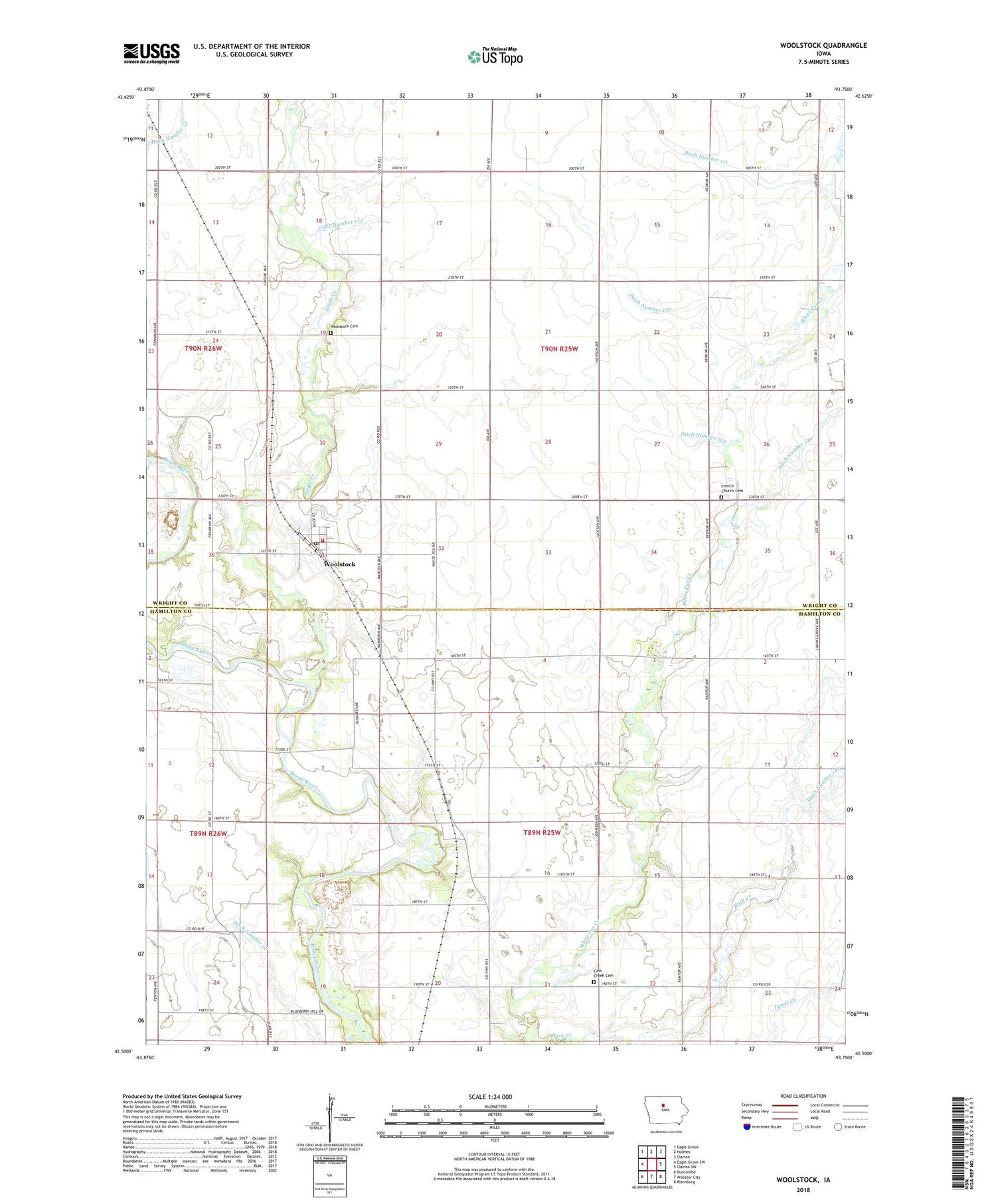 Woolstock Iowa US Topo Map Image