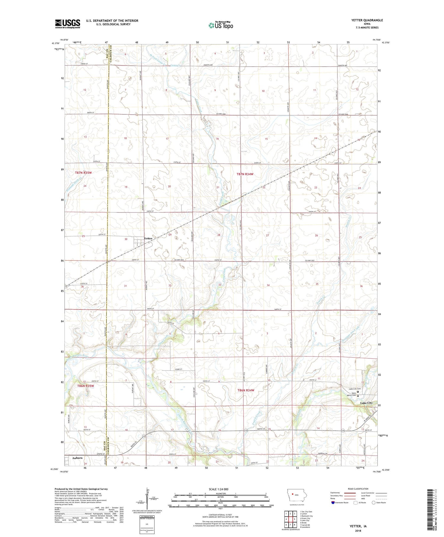 Yetter Iowa US Topo Map Image